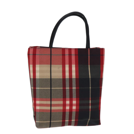 Luxury Burberry Nova Check Hand Bag Canvas Red Black Auth ki4392