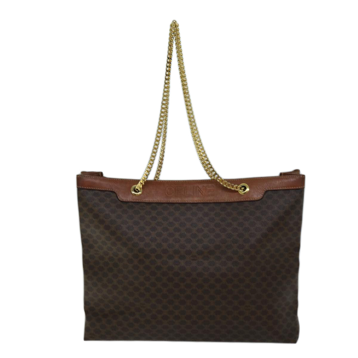 Luxury CELINE Macadam Canvas Chain Tote Bag PVC Brown  ki4403