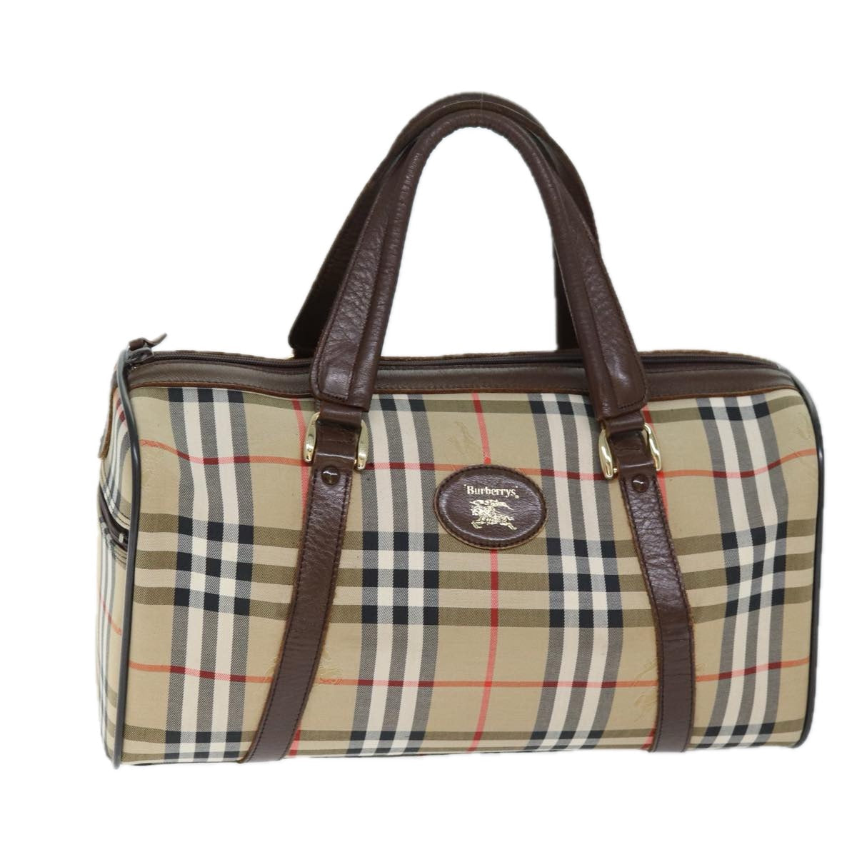 Luxury BurberrySs Nova Check Boston Bag Canvas Beige Auth ki4441