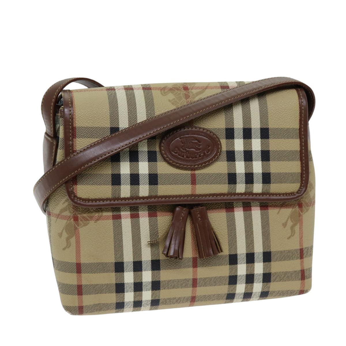 Luxury BurberrySs Nova Check Shoulder Bag PVC Leather Auth ki4534