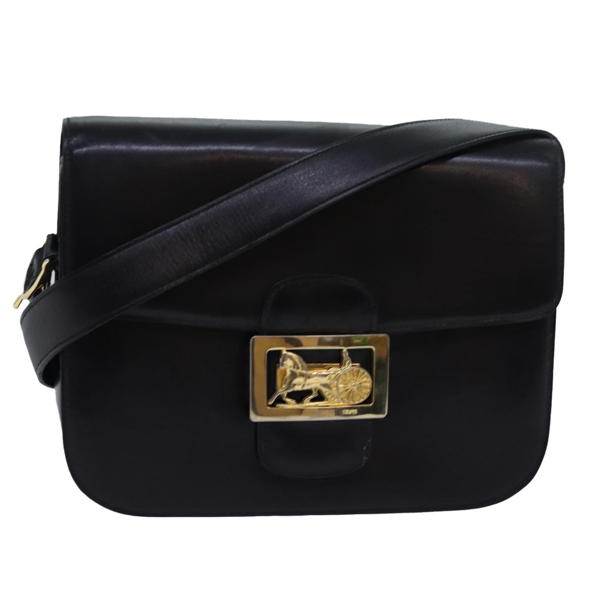 Luxury CELINE Horse Carriage Shoulder Bag Leather Black  ki4569