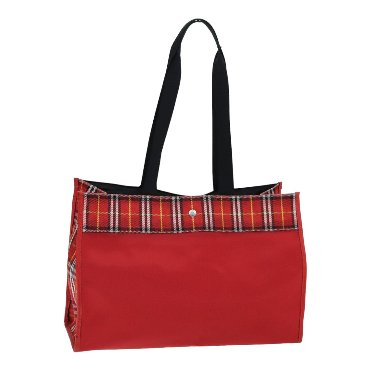 Luxury Burberry Nova Check Tote Bag Nylon Red Silver Auth ki4714
