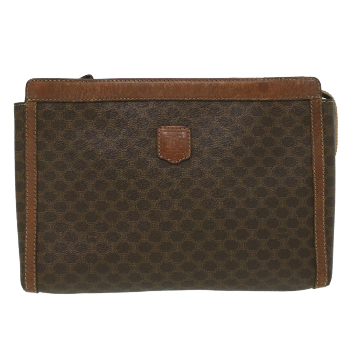 Luxury CELINE Macadam Canvas Coin Purse Clutch Bag PVC Leather 2Set Brown kk159