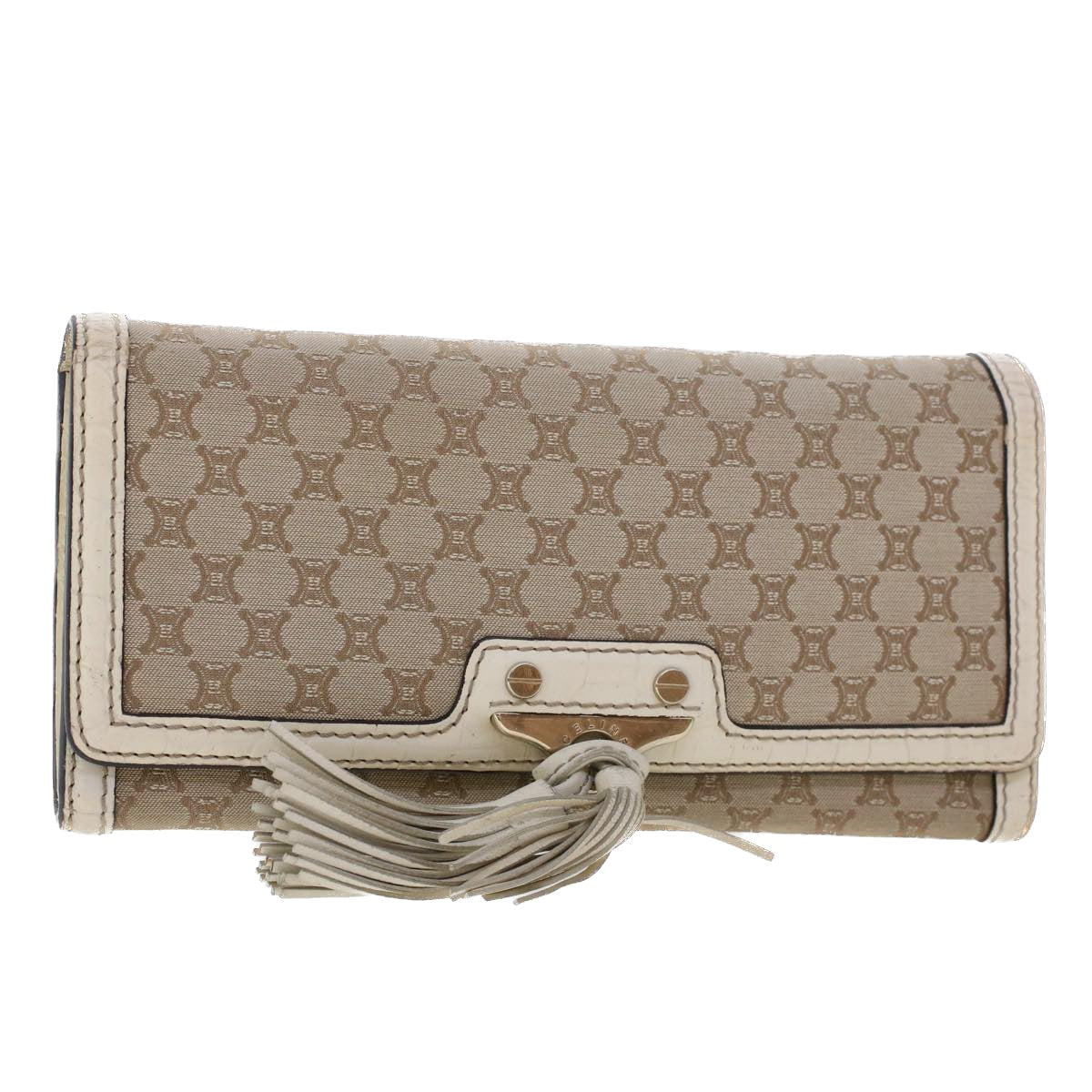 Luxury CELINE Macadam Canvas Long Wallet Leather Beige  kk176