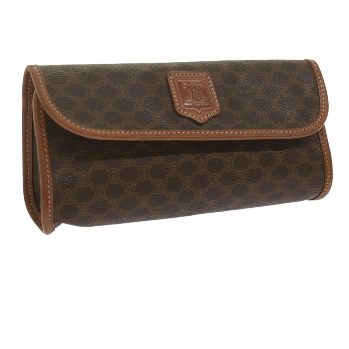 Luxury CELINE Macadam Canvas Pouch PVC Leather Brown  kk204