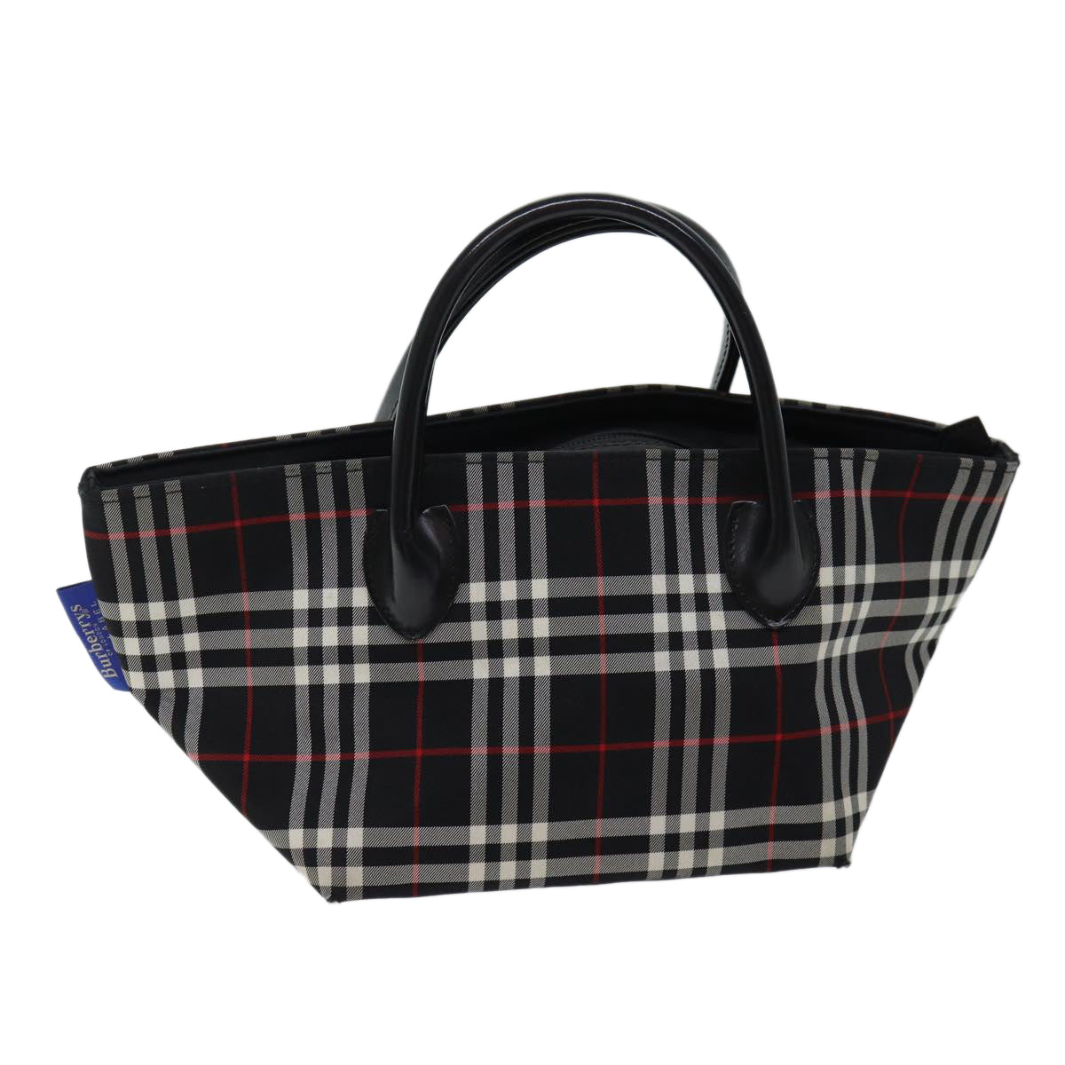 Luxury BurberrySs Nova Check Blue Label Hand Bag Nylon Black Auth kk206