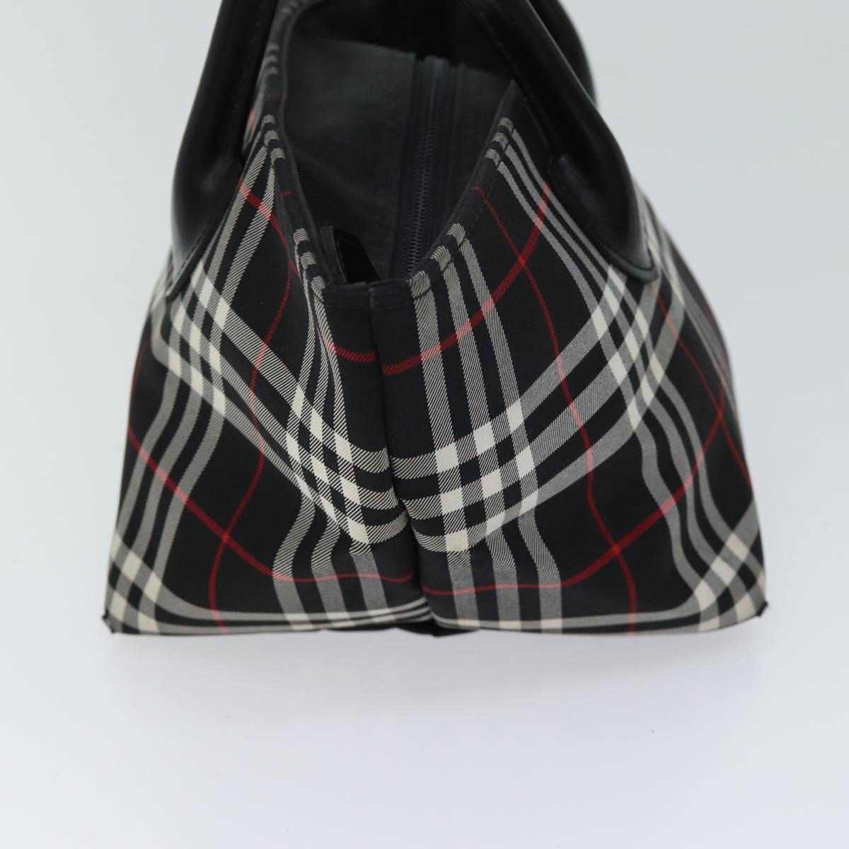 Luxury BurberrySs Nova Check Blue Label Hand Bag Nylon Black Auth kk206
