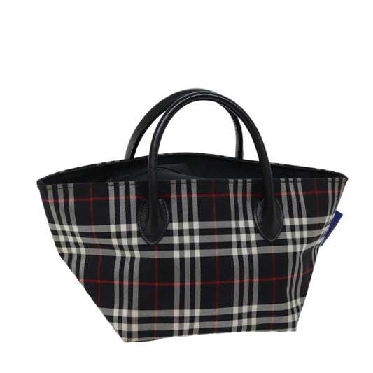 Luxury BurberrySs Nova Check Blue Label Hand Bag Nylon Black Auth kk207