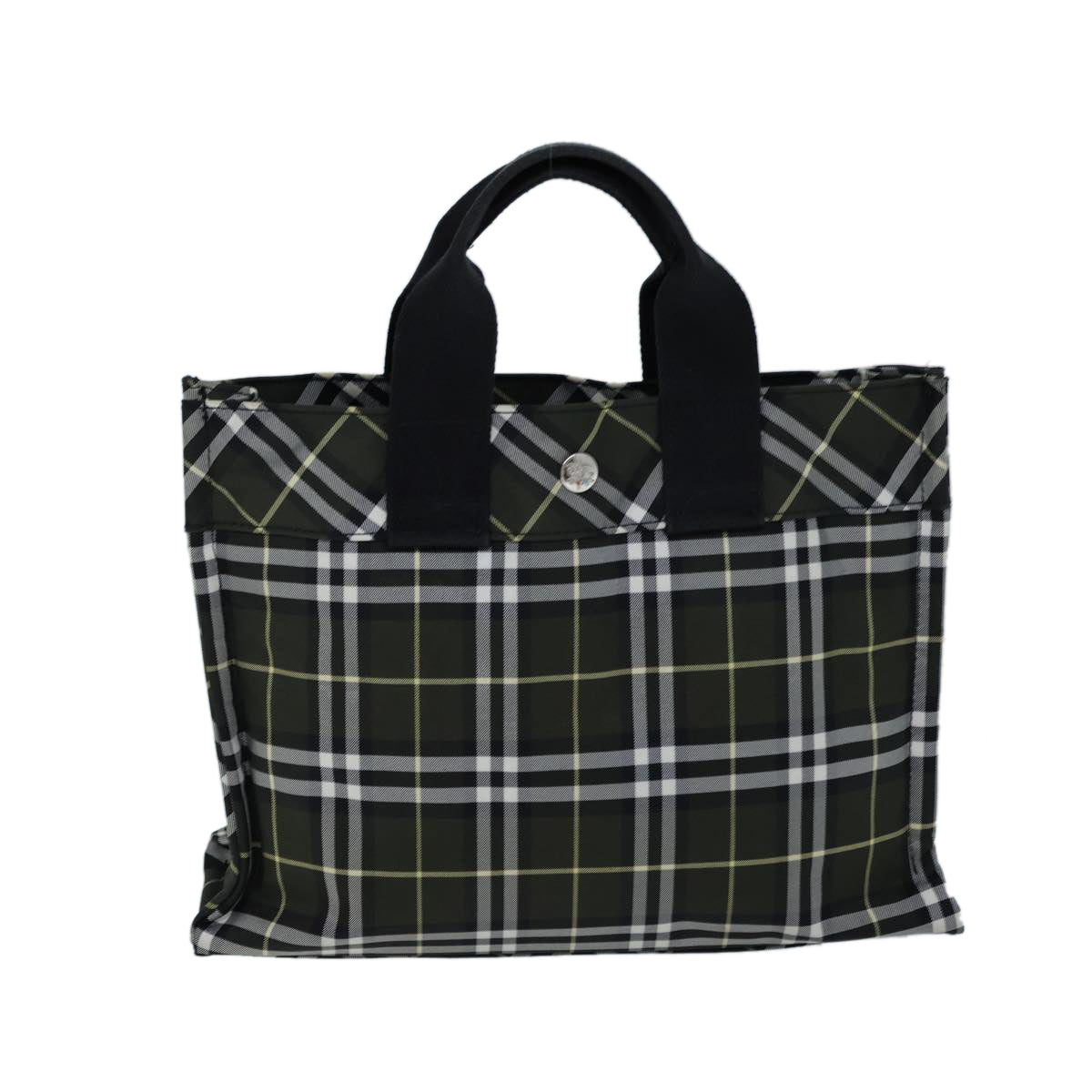 Luxury Burberry Nova Check Hand Bag Nylon Green Black Auth kk224
