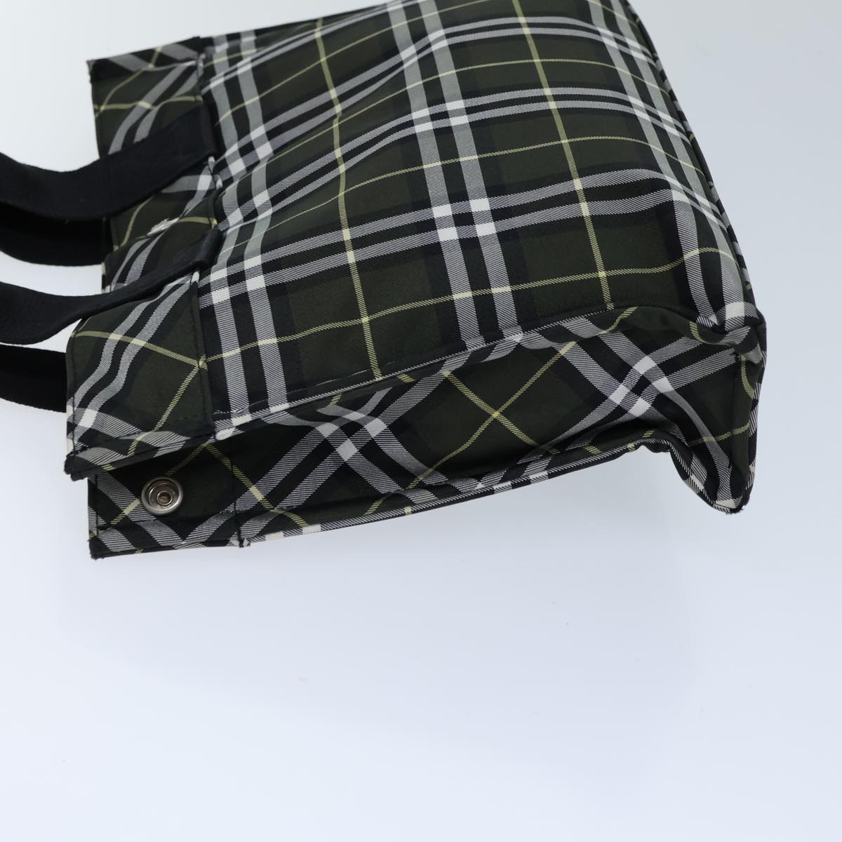 Luxury Burberry Nova Check Hand Bag Nylon Green Black Auth kk224