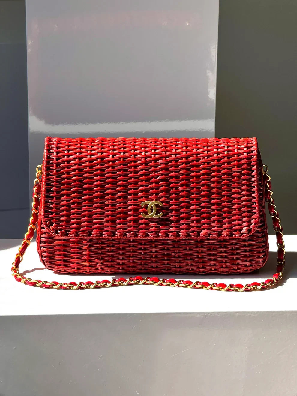 Chanel  2001 Red Wicker Shoulder Bag
