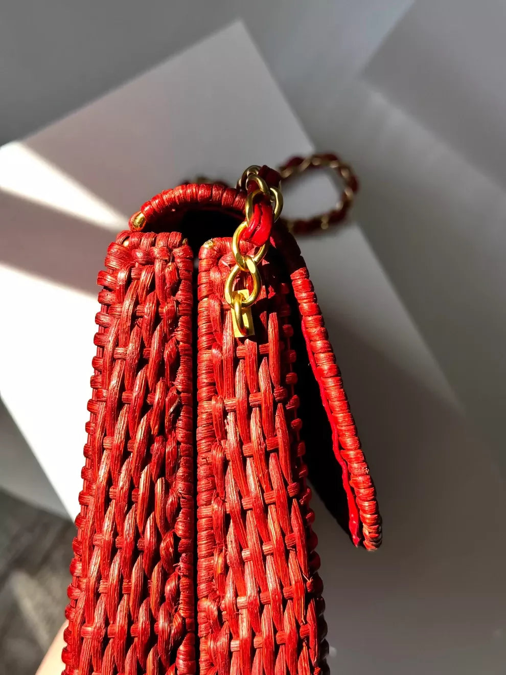 Chanel  2001 Red Wicker Shoulder Bag