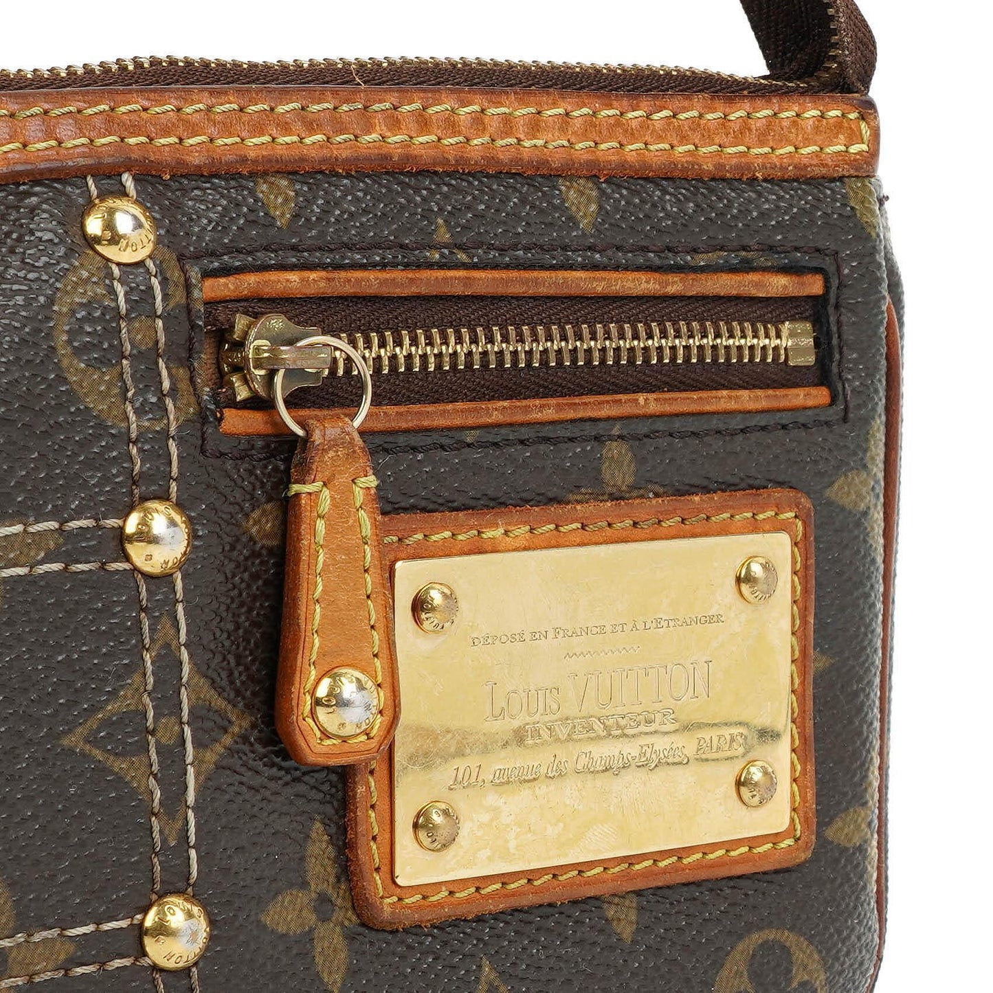 Louis Vuittom Monogram Coated Canvas Riveting Limited Edition Pochette Accessories Clutch Bag