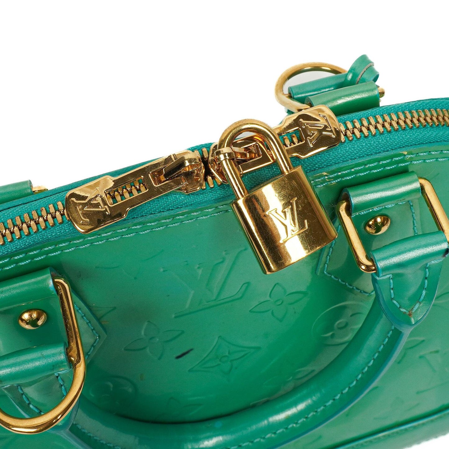 Louis Vuitton Alma BB Blue Lagon Monogram Vernis Leather Handbag