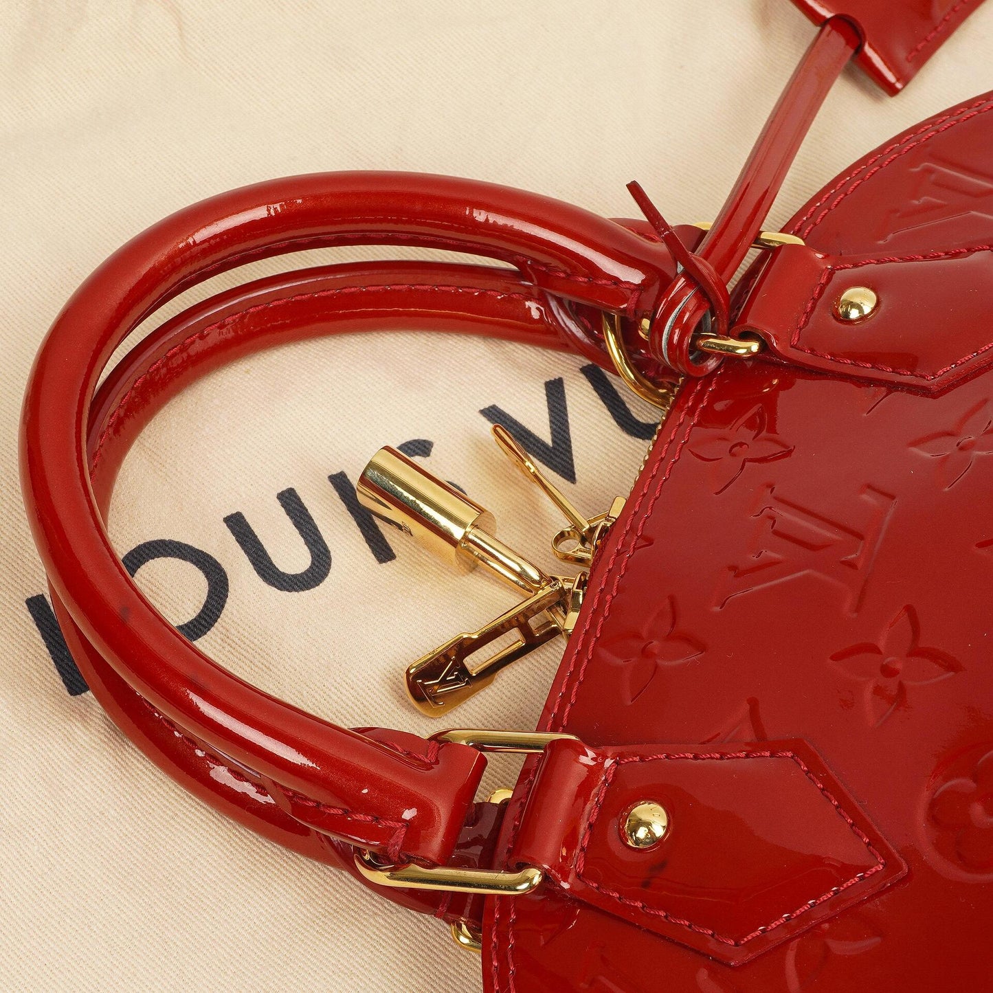Louis Vuitton Alma BB Pomme D'Amour Monogram Vernis Leather Handbag