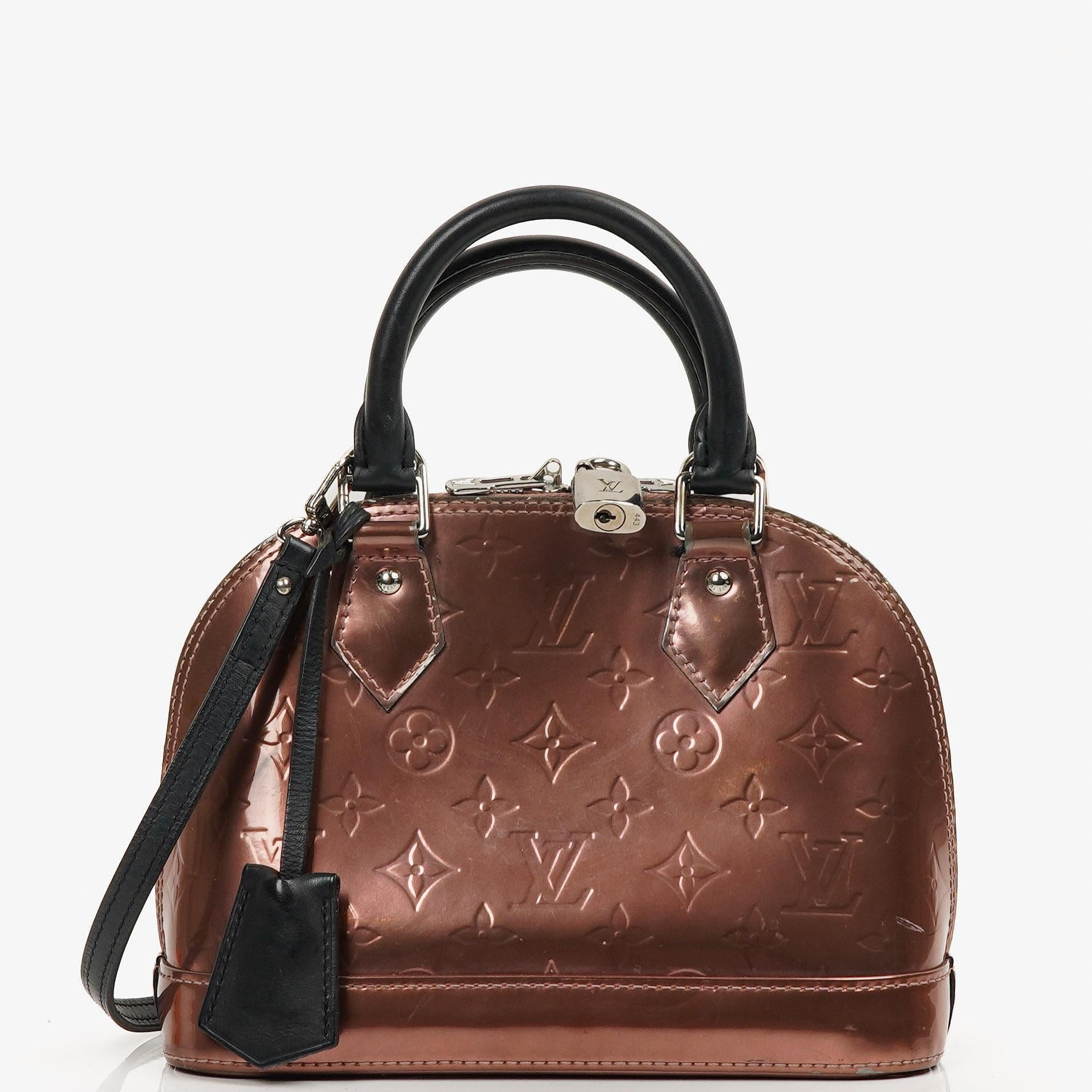 Louis Vuitton Alma BB Rose Cuivre Monogram Vernis Leather Handbag