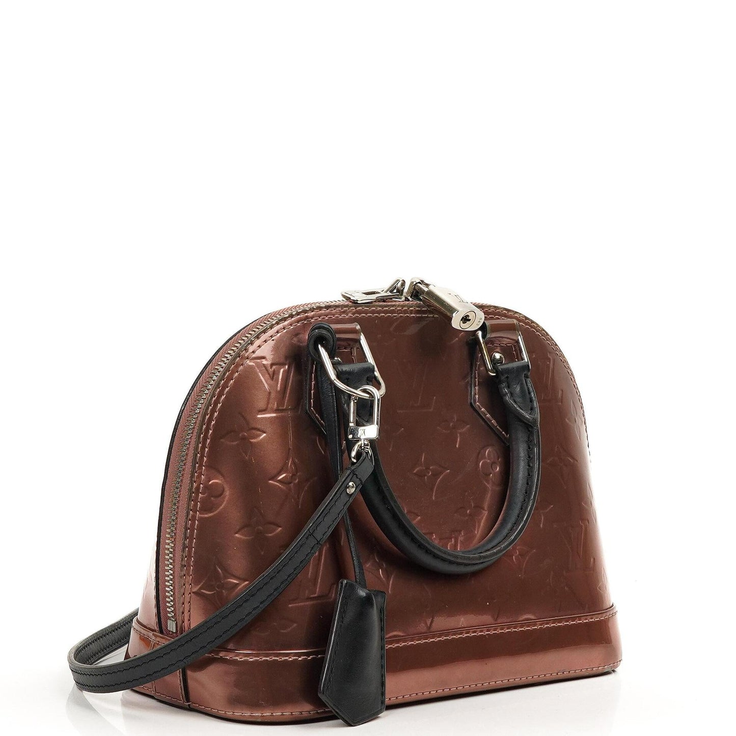 Louis Vuitton Alma BB Rose Cuivre Monogram Vernis Leather Handbag