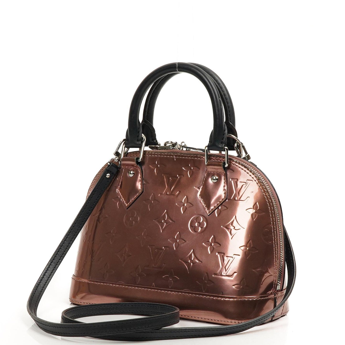 Louis Vuitton Alma BB Rose Cuivre Monogram Vernis Leather Handbag