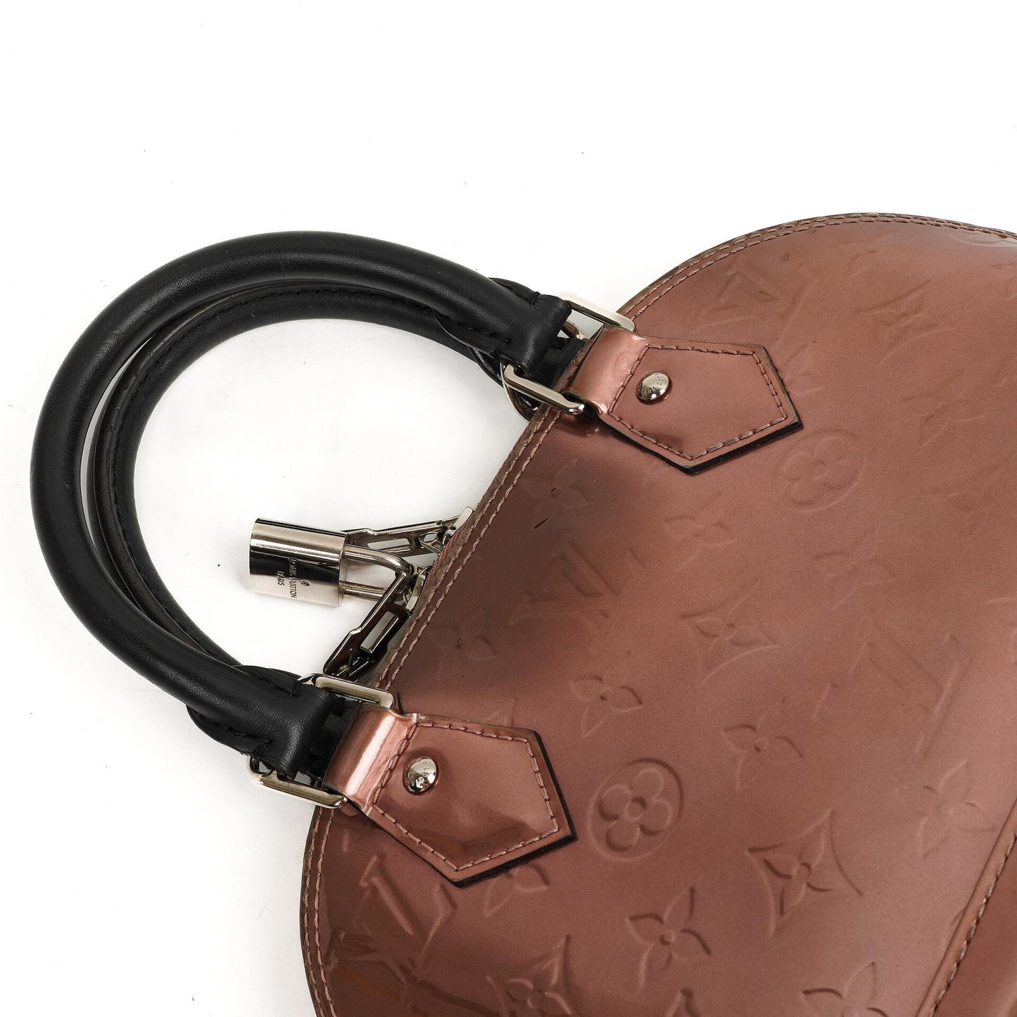 Louis Vuitton Alma BB Rose Cuivre Monogram Vernis Leather Handbag