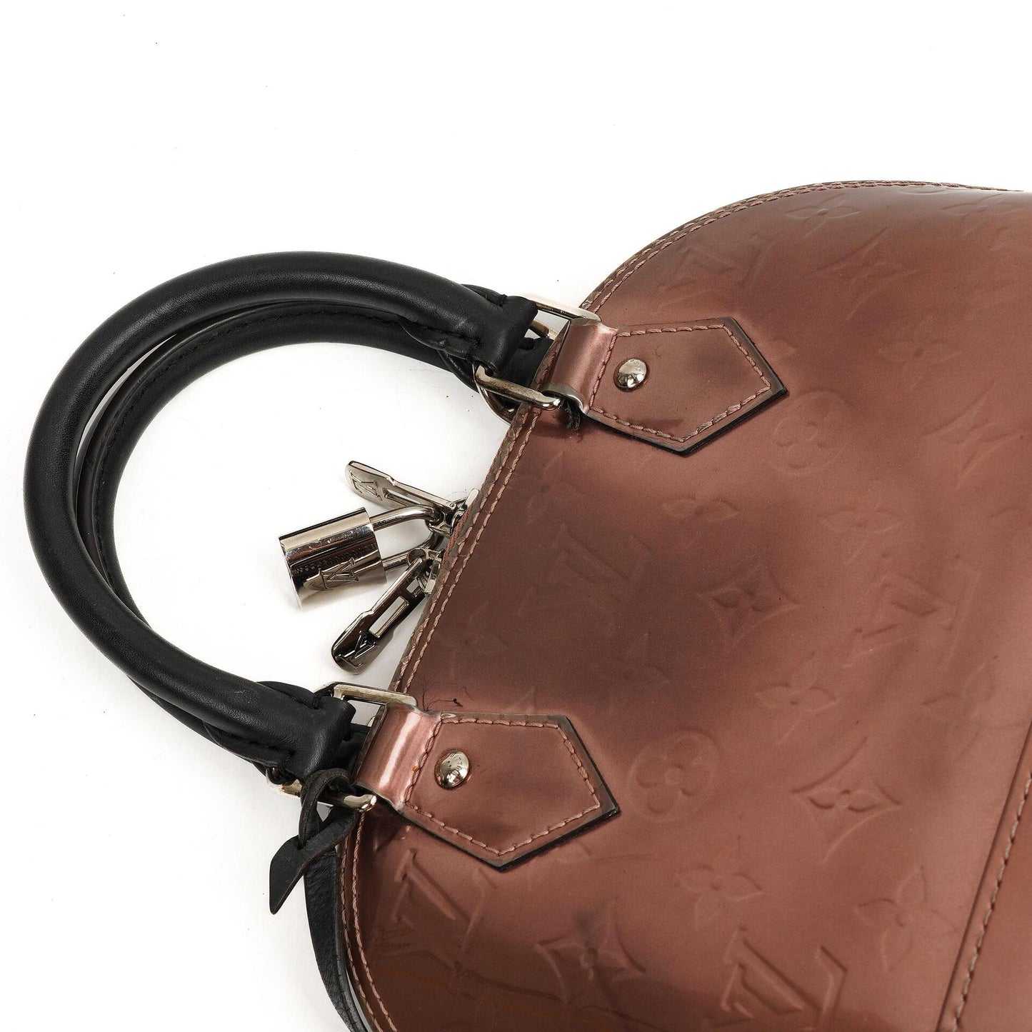 Louis Vuitton Alma BB Rose Cuivre Monogram Vernis Leather Handbag