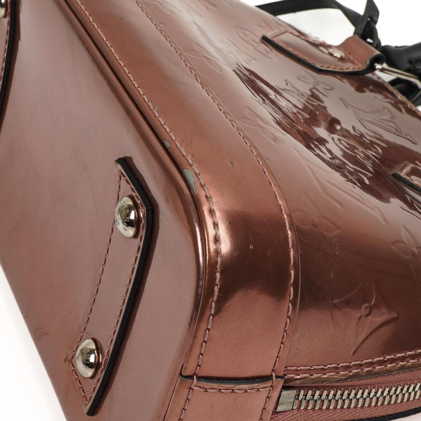 Louis Vuitton Alma BB Rose Cuivre Monogram Vernis Leather Handbag