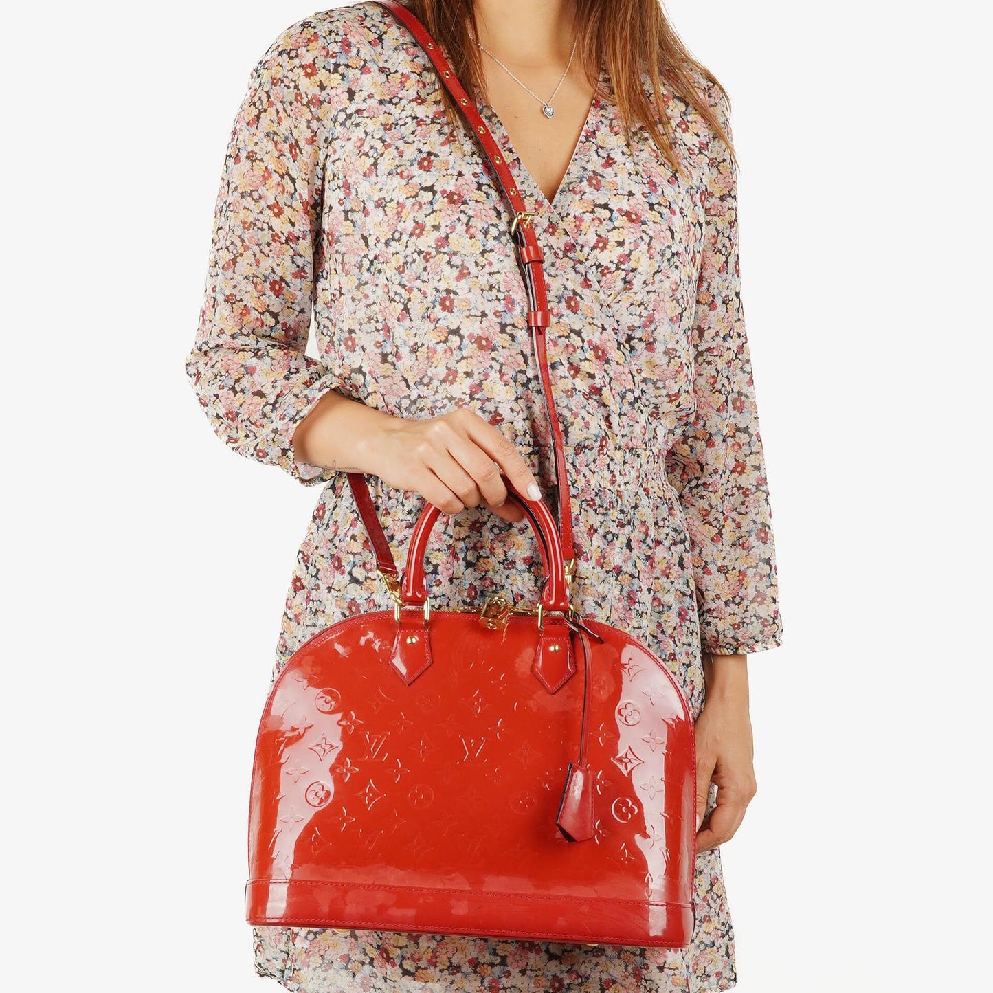 Louis Vuitton Alma MM Rose Indien Monogram Vernis Leather Bag