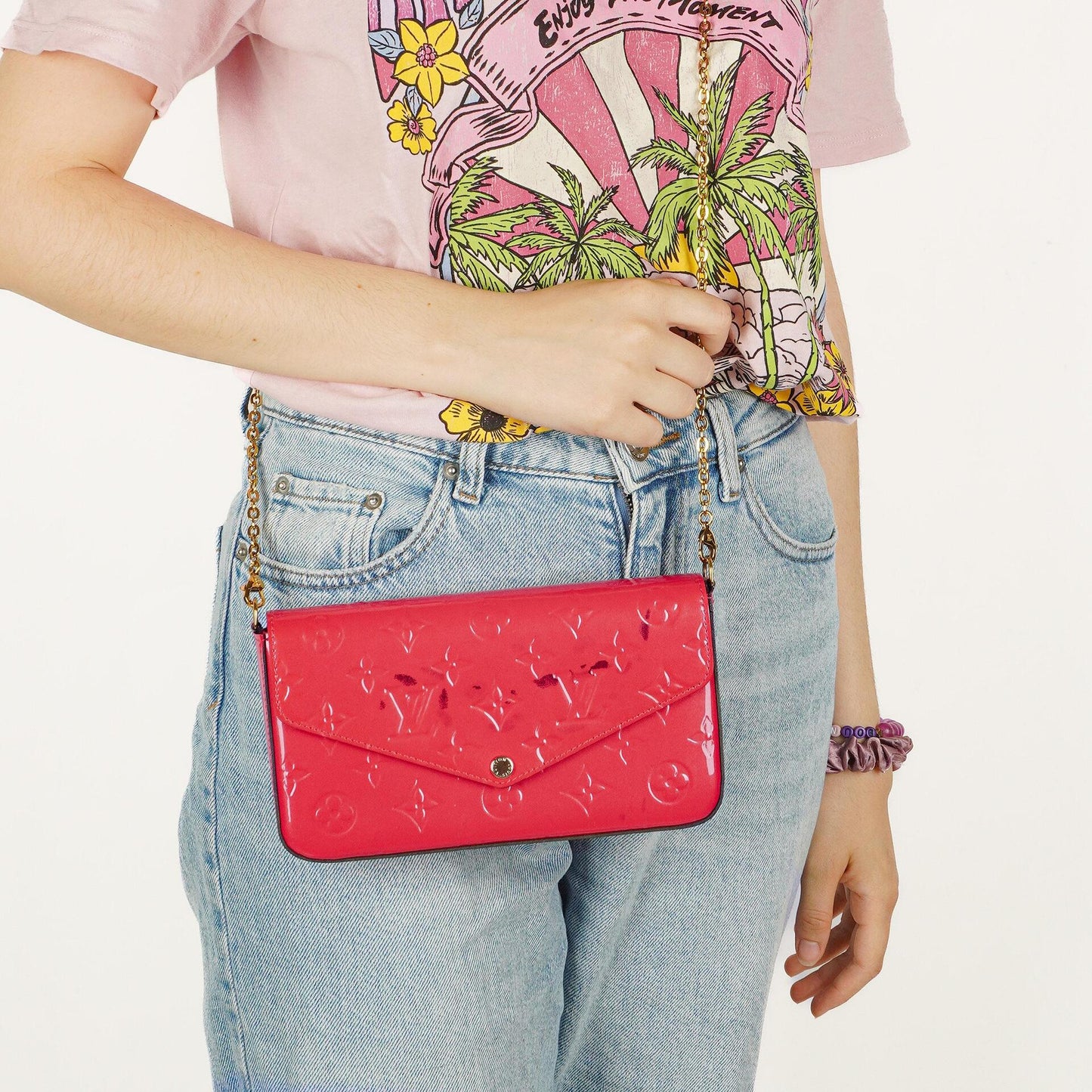 Louis Vuitton Hot Pink Vernis Chain Wallet Felicie Pochette