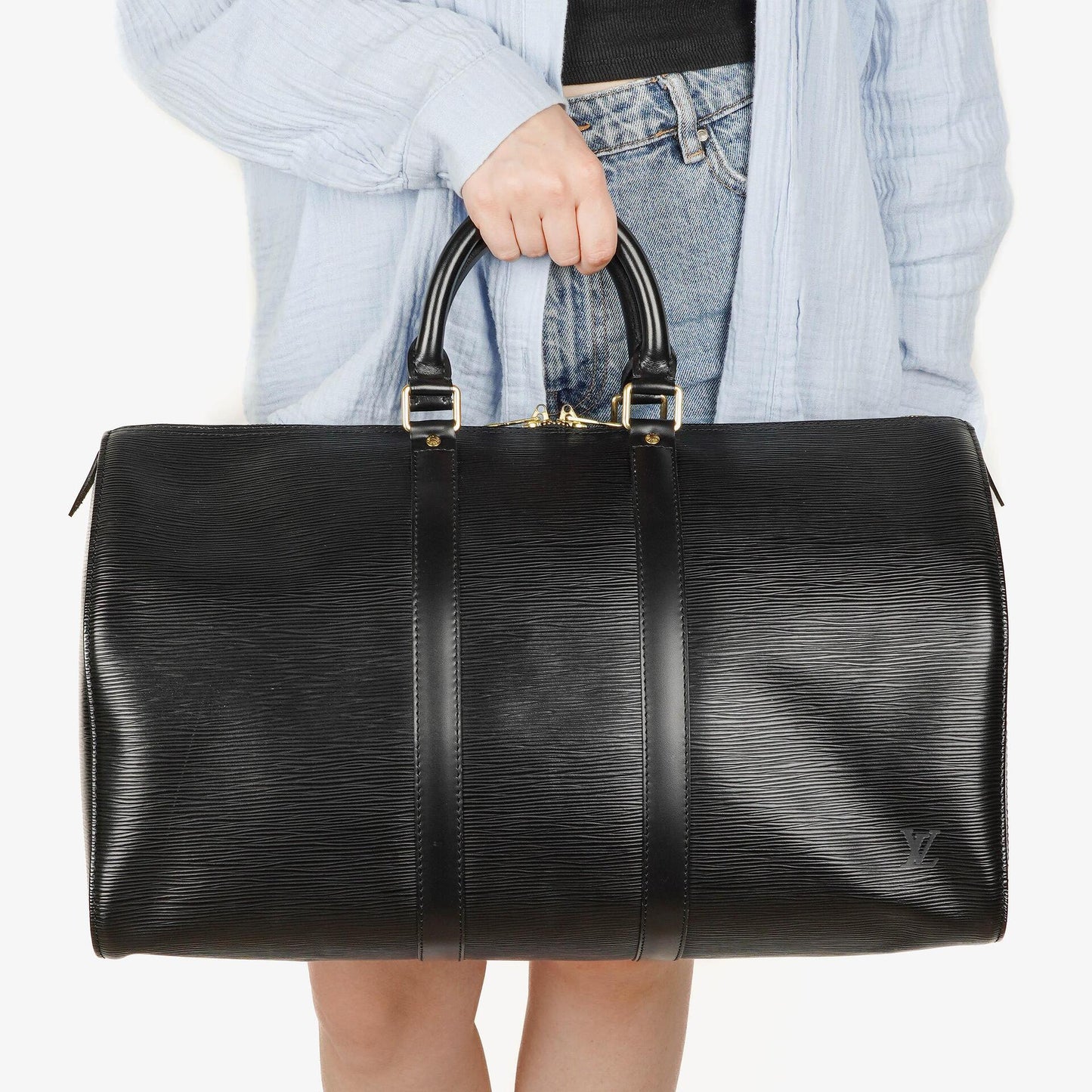 Louis Vuitton Keepall 45 Black EPI Leather Travel Bag