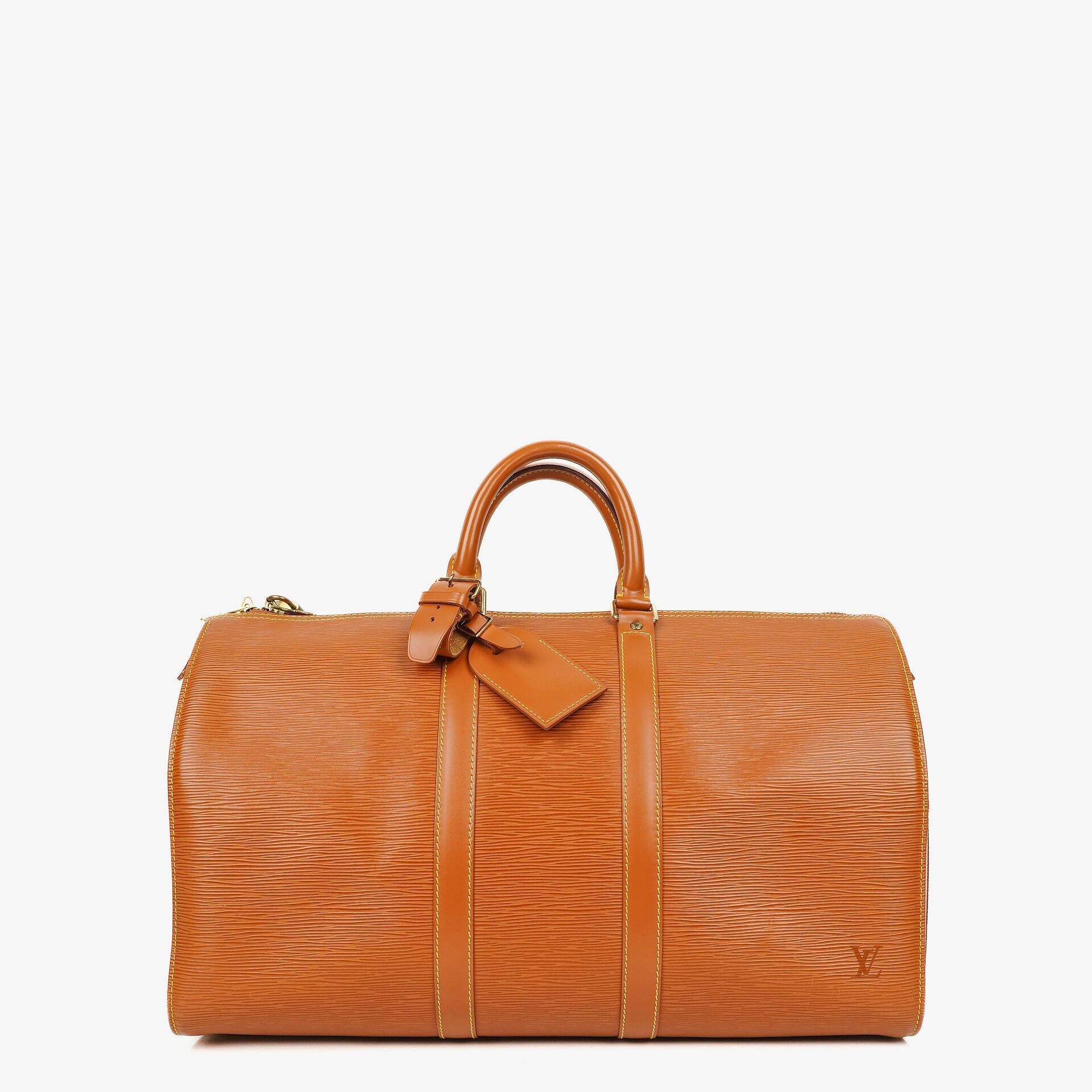 Louis Vuitton Keepall 45 Cognac EPI Leather Travel Bag