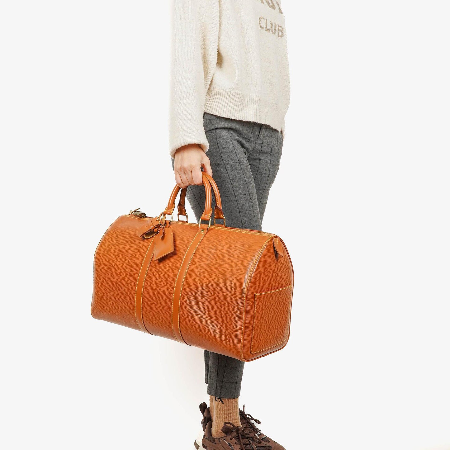 Louis Vuitton Keepall 45 Cognac EPI Leather Travel Bag