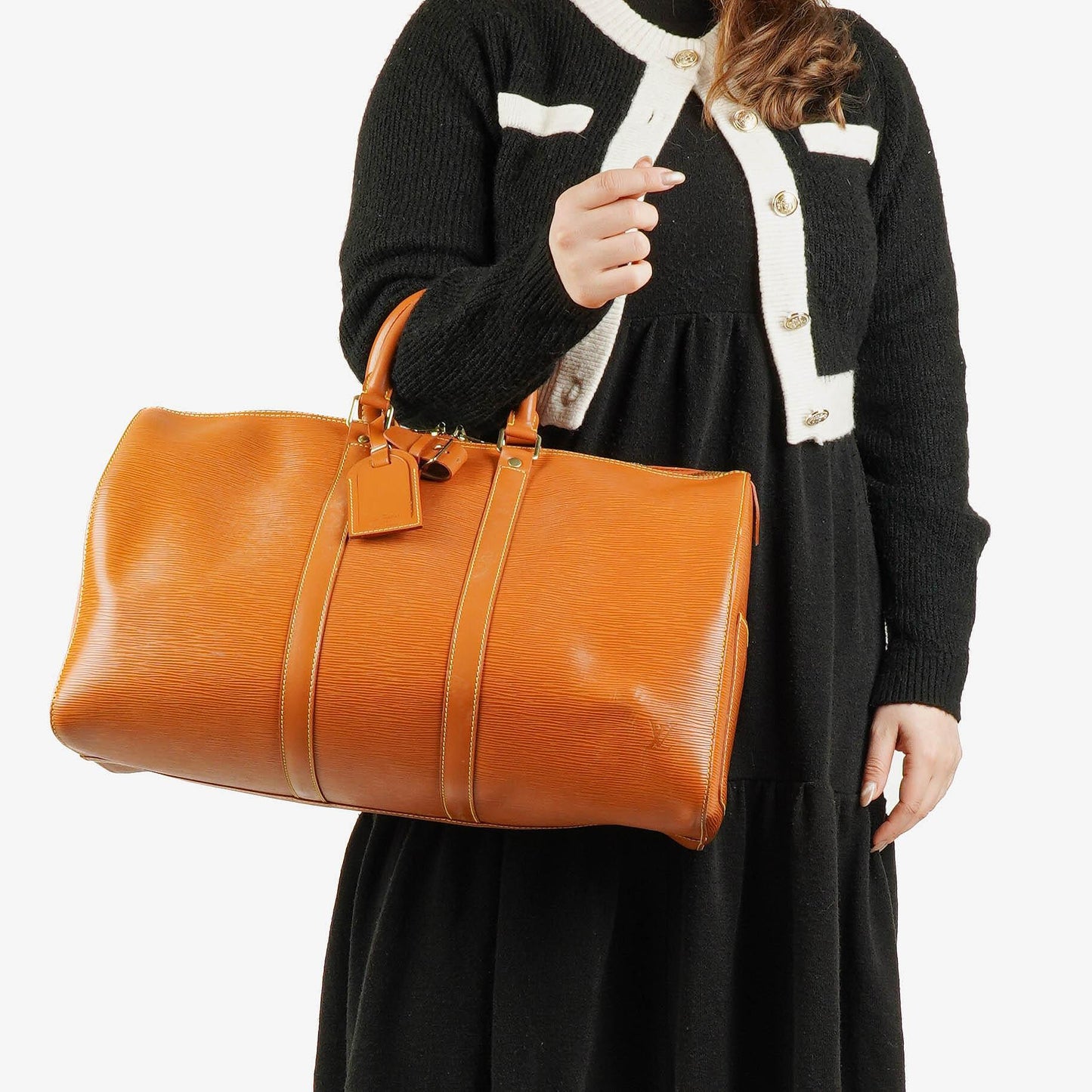 Louis Vuitton Keepall 45 Cognac EPI Leather Travel Bag