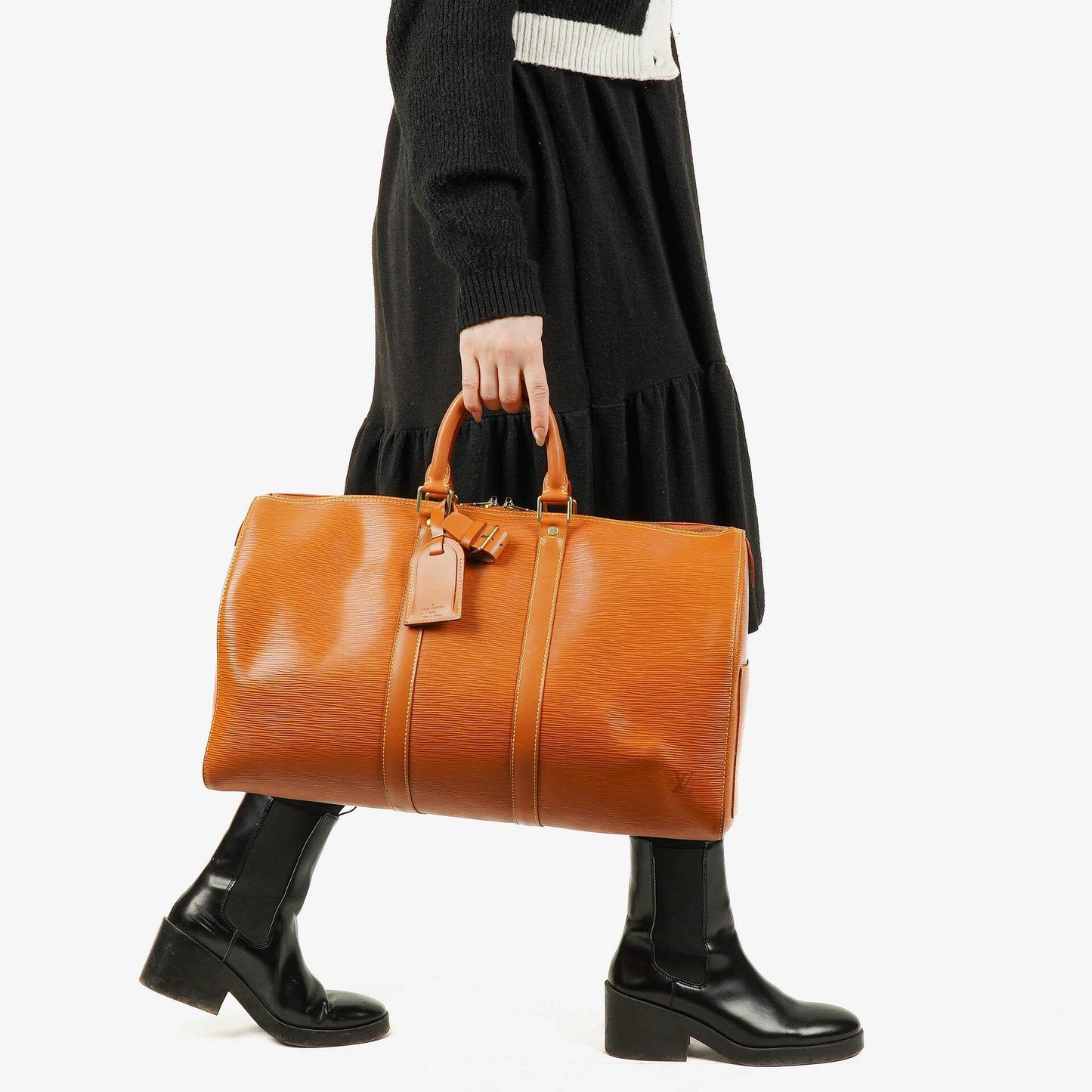 Louis Vuitton Keepall 45 Cognac EPI Leather Travel Bag