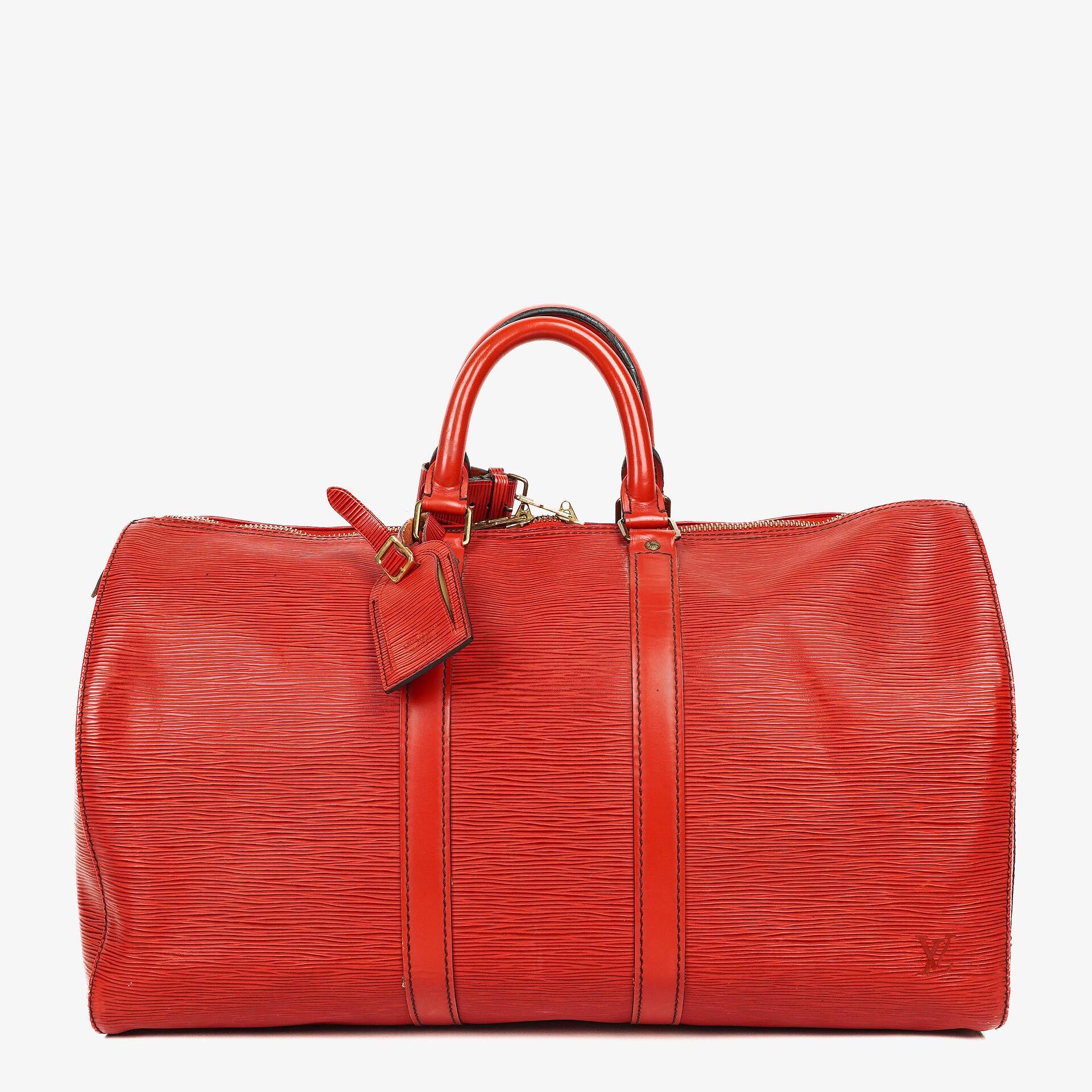 Louis Vuitton Keepall 45 Red EPI Leather Travel Bag