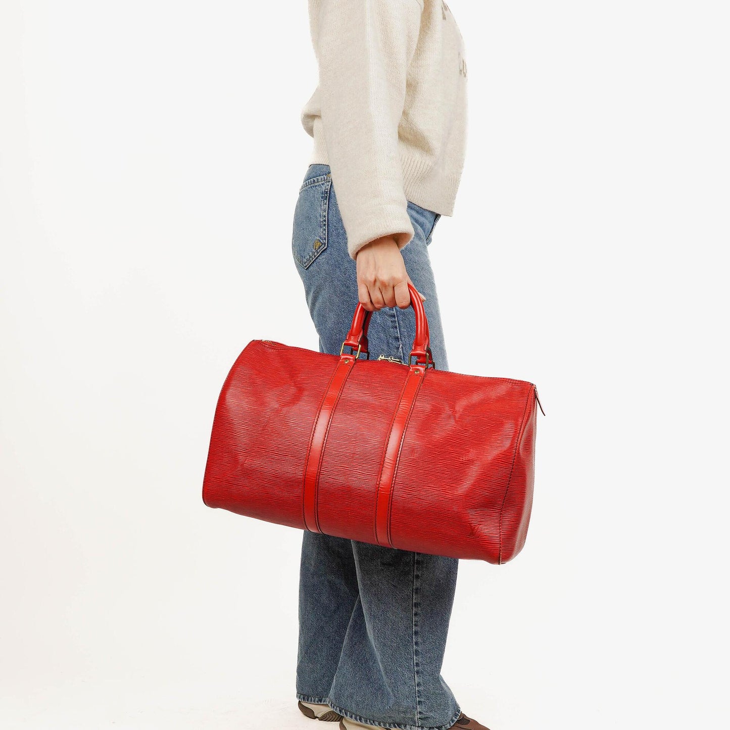 Louis Vuitton Keepall 45 Red EPI Leather Travel Bag