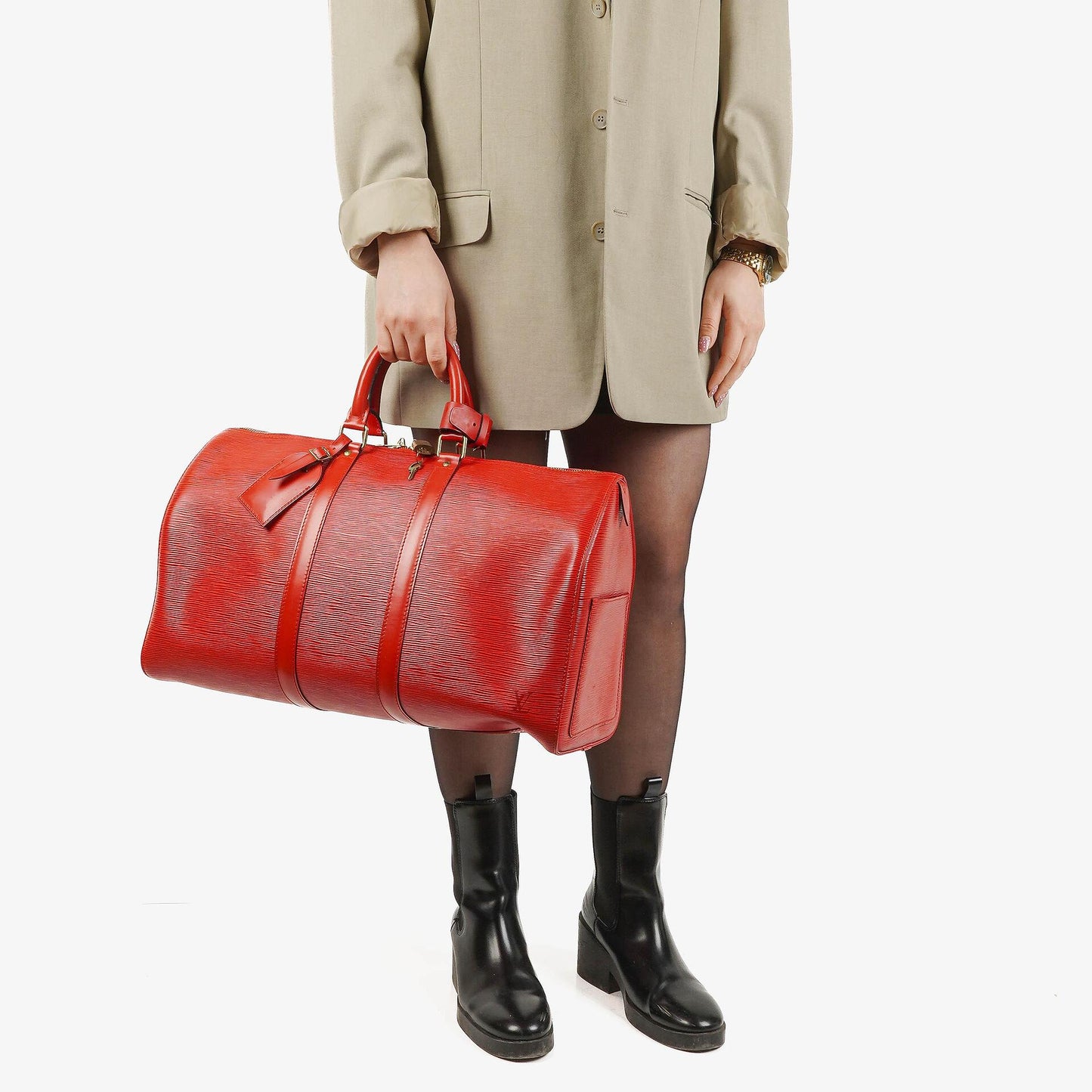 Louis Vuitton Keepall 45 Red EPI Leather Travel Bag