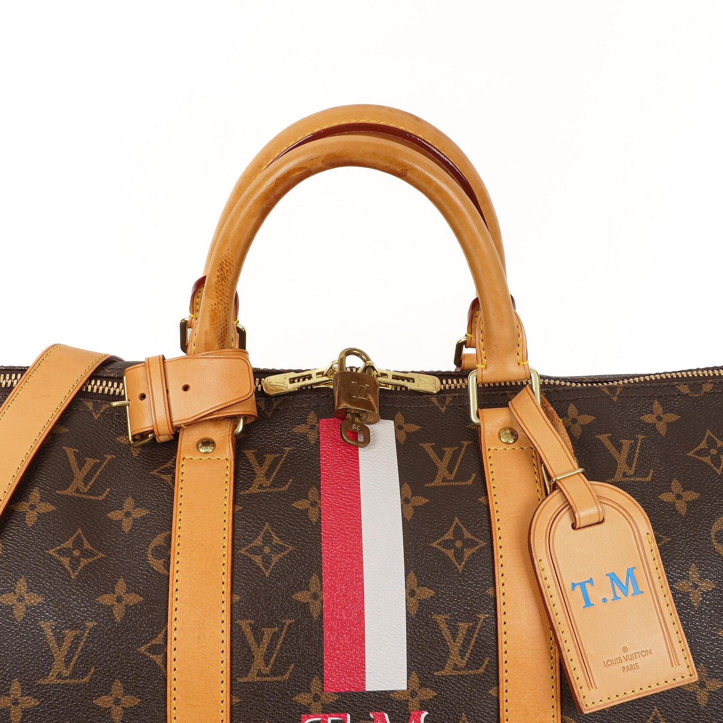 Louis Vuitton Keepall 50 Bandouliere Monogram Canvas Travel Bag With Personalised Hot Stamp