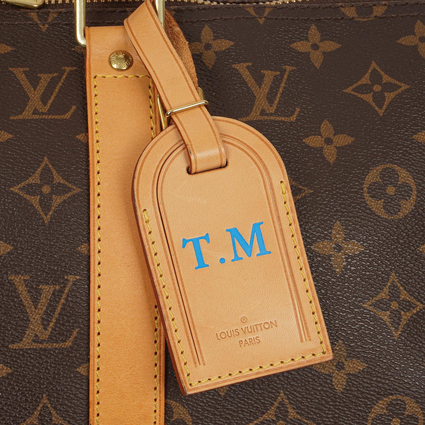 Louis Vuitton Keepall 50 Bandouliere Monogram Canvas Travel Bag With Personalised Hot Stamp