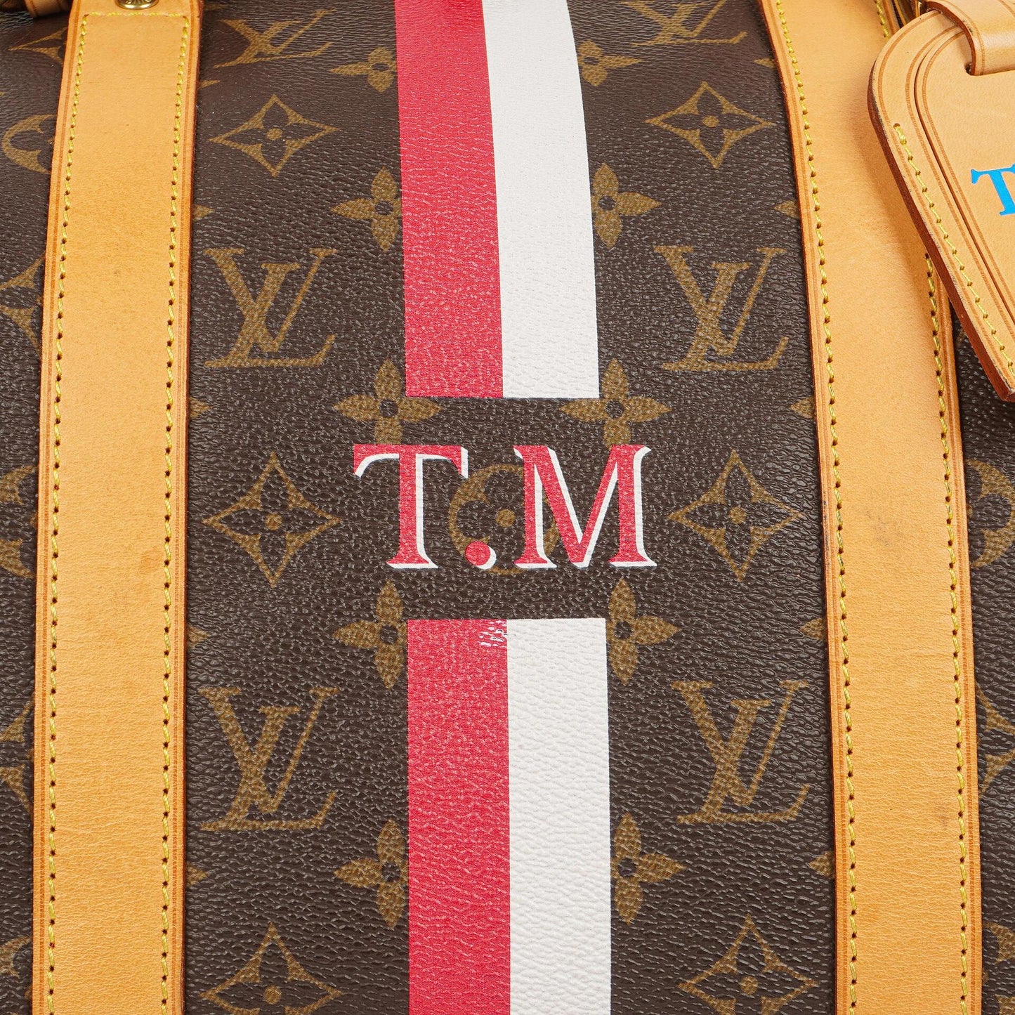 Louis Vuitton Keepall 50 Bandouliere Monogram Canvas Travel Bag With Personalised Hot Stamp