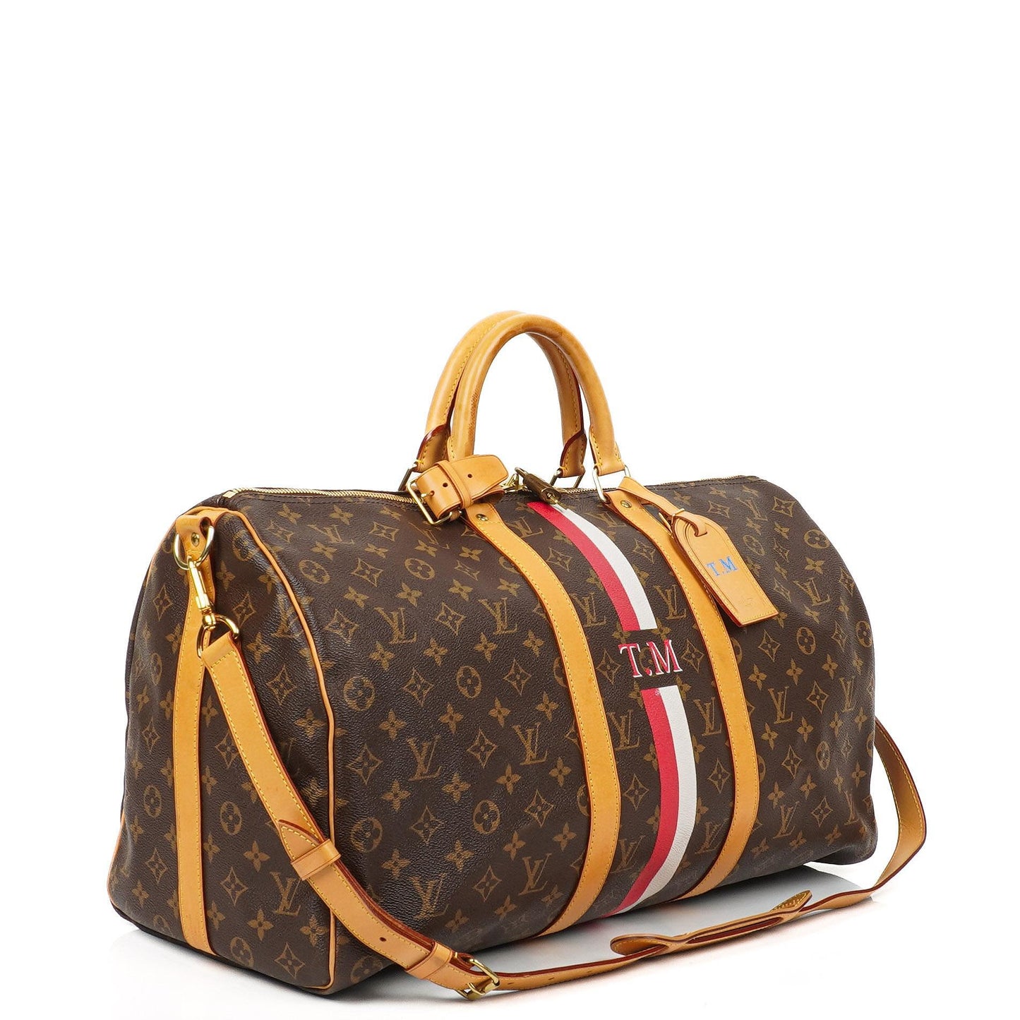 Louis Vuitton Keepall 50 Bandouliere Monogram Canvas Travel Bag With Personalised Hot Stamp