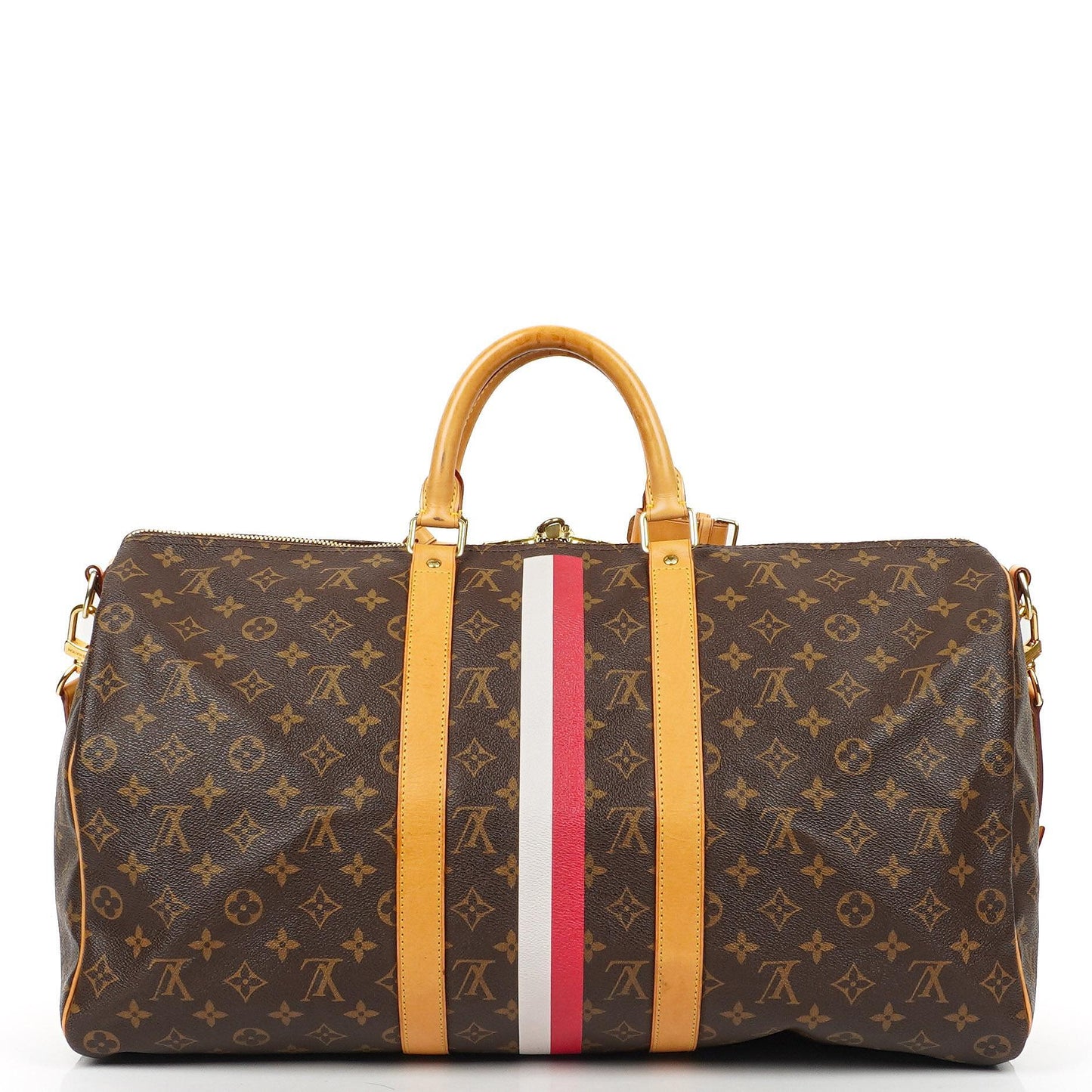 Louis Vuitton Keepall 50 Bandouliere Monogram Canvas Travel Bag With Personalised Hot Stamp