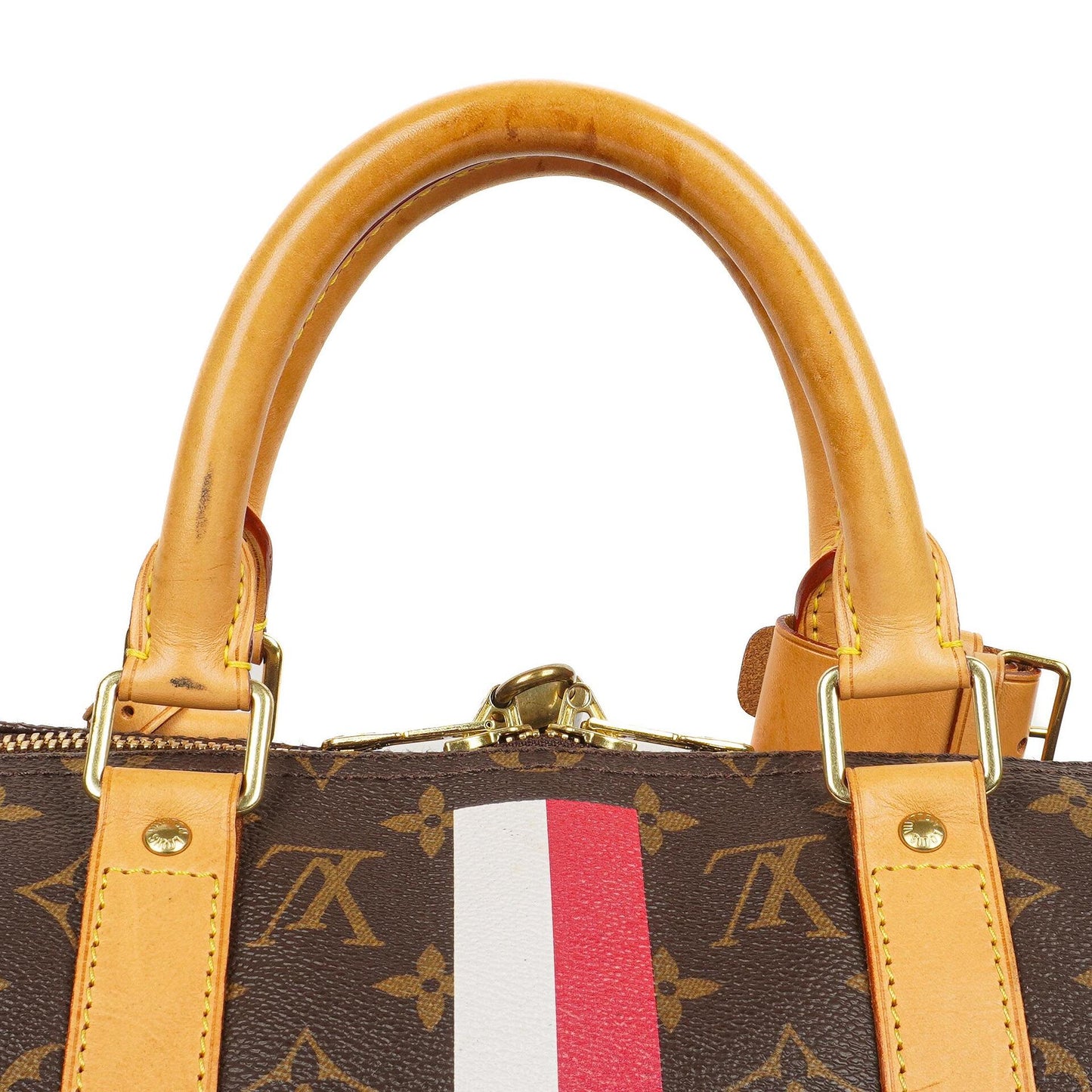 Louis Vuitton Keepall 50 Bandouliere Monogram Canvas Travel Bag With Personalised Hot Stamp