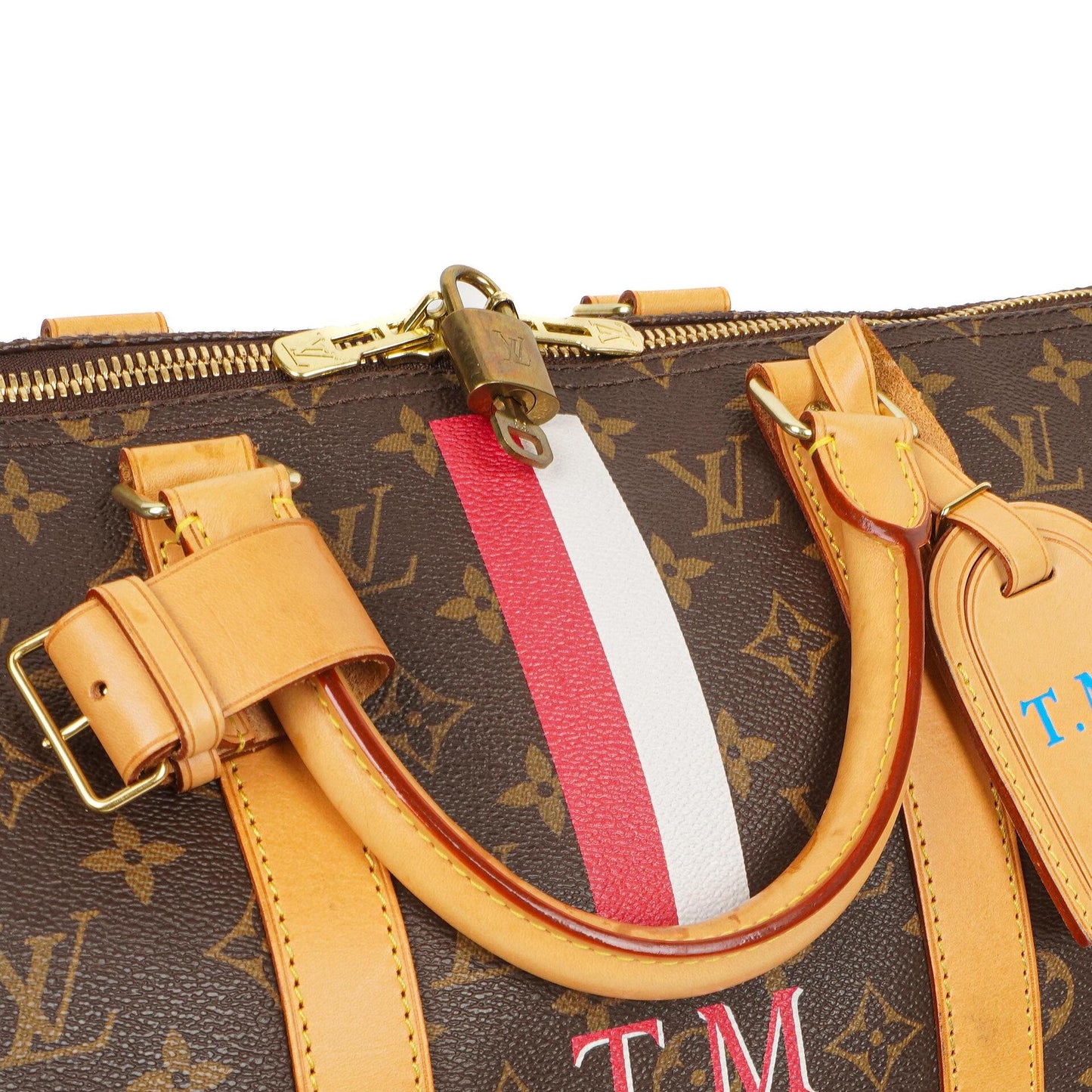 Louis Vuitton Keepall 50 Bandouliere Monogram Canvas Travel Bag With Personalised Hot Stamp