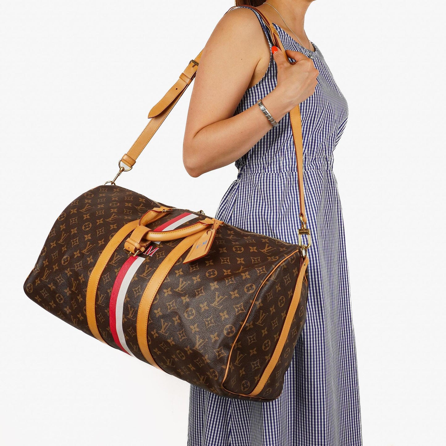 Louis Vuitton Keepall 50 Bandouliere Monogram Canvas Travel Bag With Personalised Hot Stamp