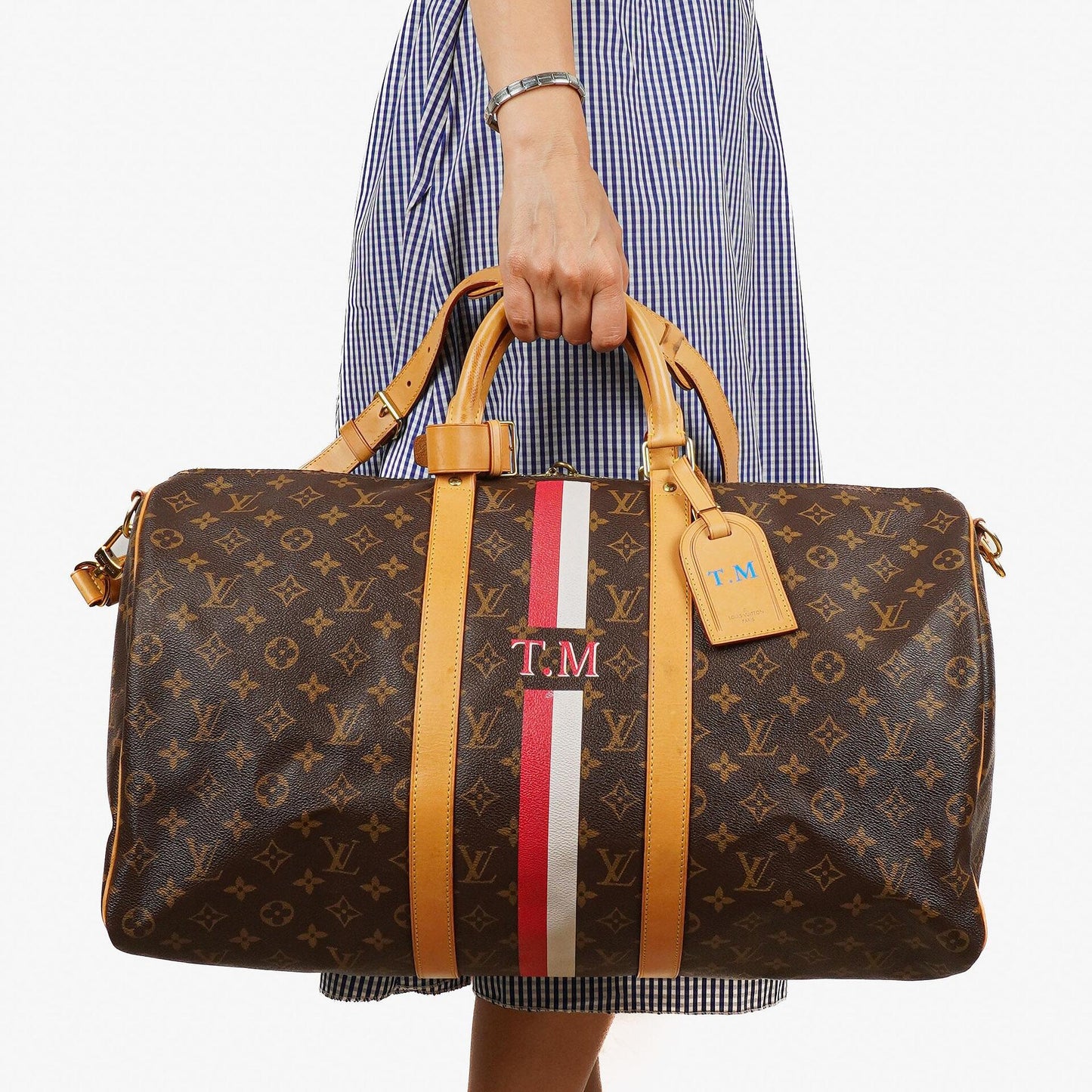 Louis Vuitton Keepall 50 Bandouliere Monogram Canvas Travel Bag With Personalised Hot Stamp