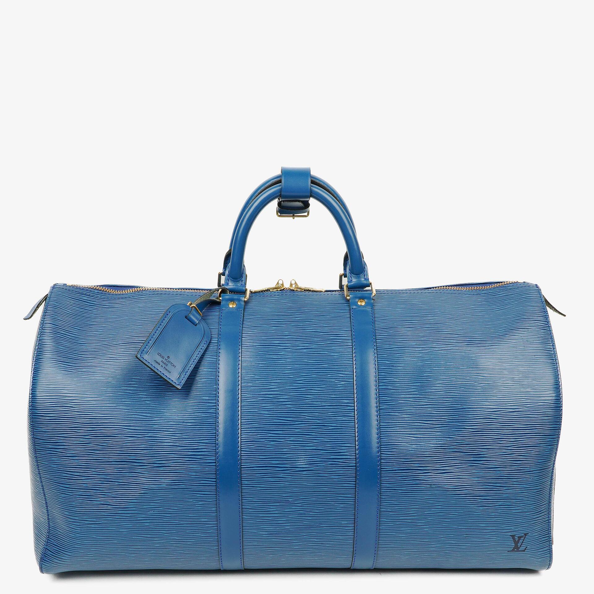 Louis Vuitton Keepall 50 Blue EPI Leather Travel Bag