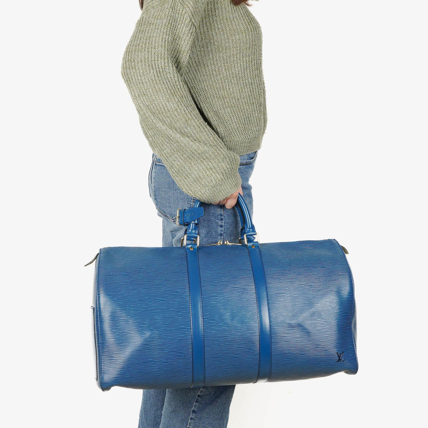 Louis Vuitton Keepall 50 Blue EPI Leather Travel Bag