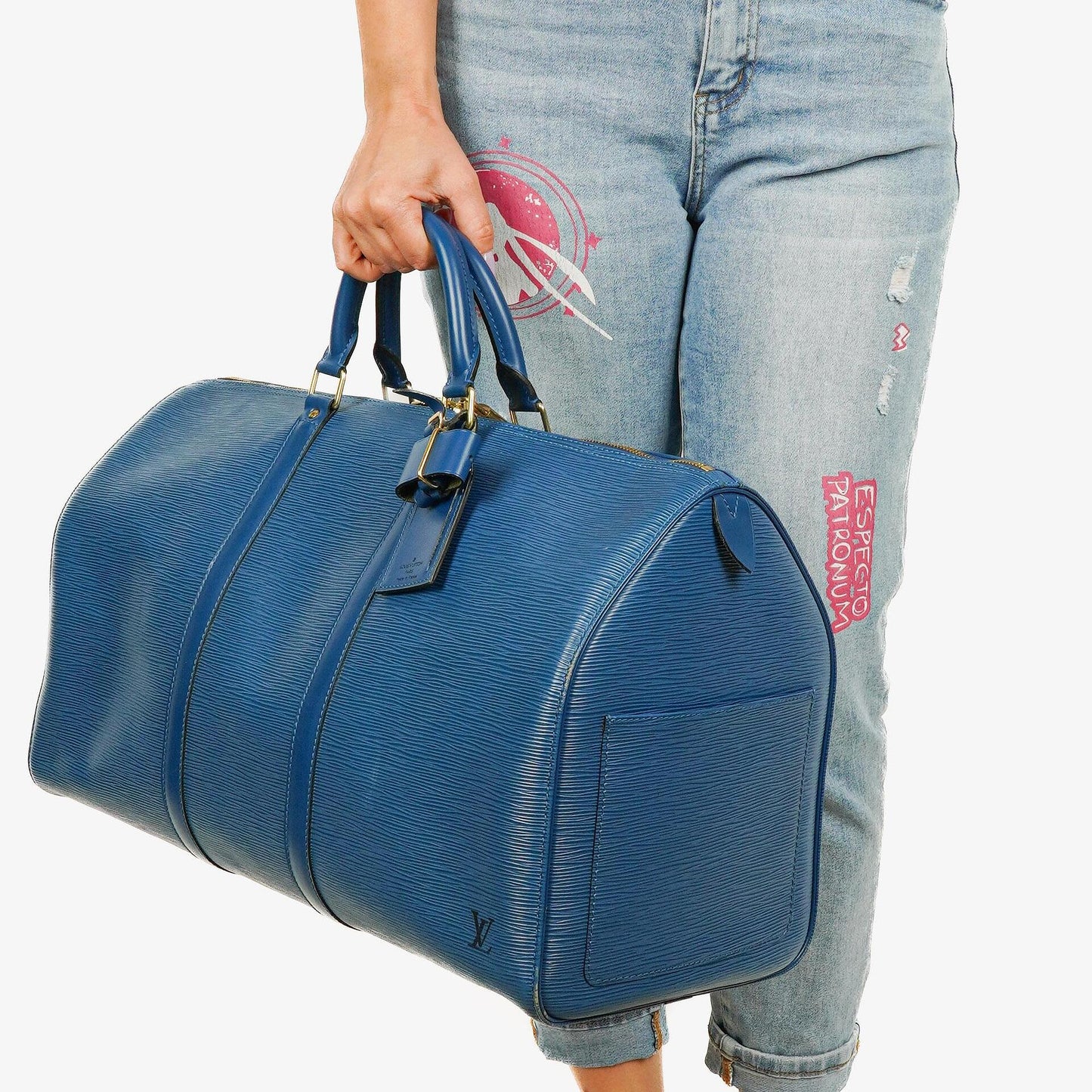 Louis Vuitton Keepall 50 Blue EPI Leather Travel Bag