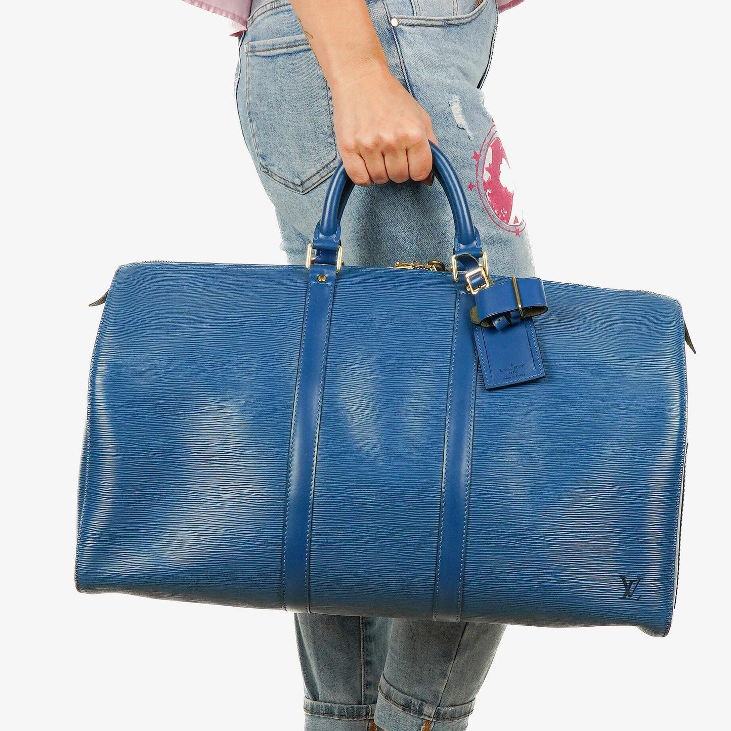 Louis Vuitton Keepall 50 Blue EPI Leather Travel Bag