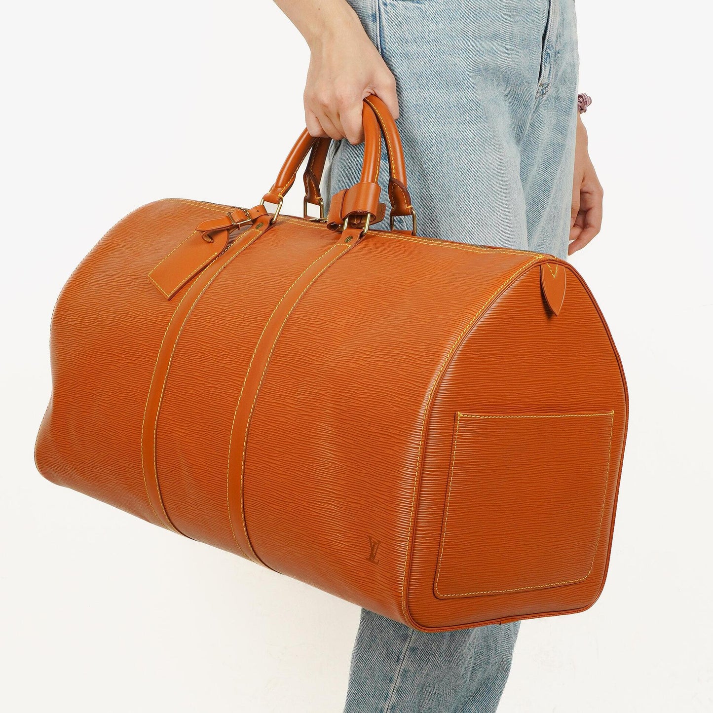 Louis Vuitton Keepall 55 Cognac EPI Leather Travel Bag