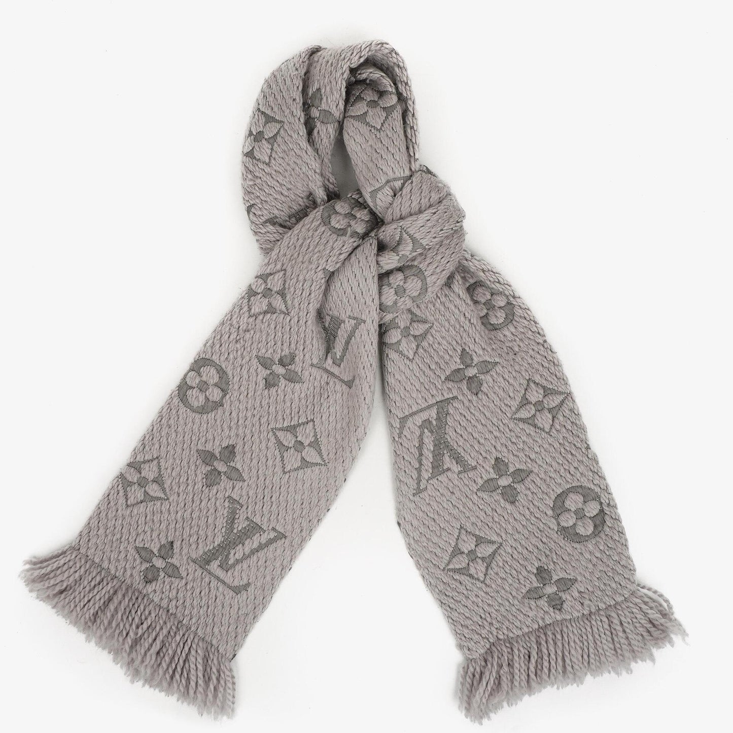 Louis Vuitton Logomania Wool Silk Scarf Pearl Grey